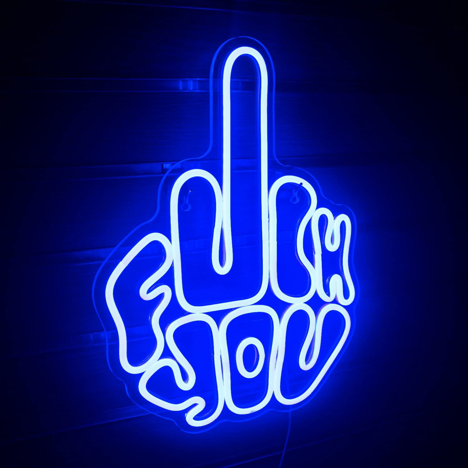 FAXFSIGN Neon Sign - Blue LED Wall Light, 15.7 x 11.8 inches, Acrylic, Model: Neon, B-blue Finger Decor for Bedroom, Party, Pub