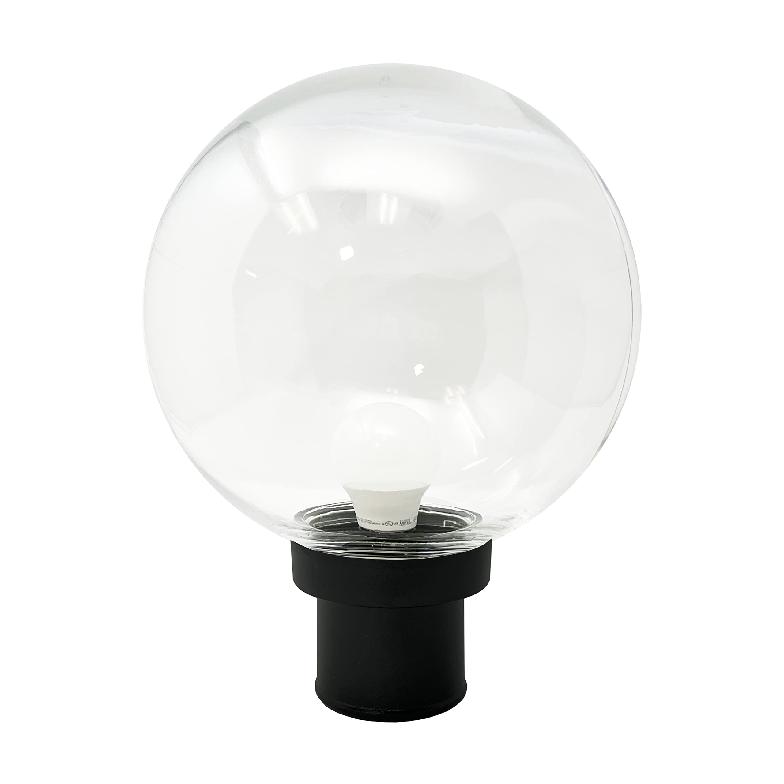 Kastlite 12 Outdoor Light Post Globe Combo  Fits 3 Posts - Clear Acrylic Lamp Cover  Black Twist Lock Fitter  5000K Led Bulb - Modern Driveway Yard Lamppost Lighting Fixture  Outdoor Pole Lights