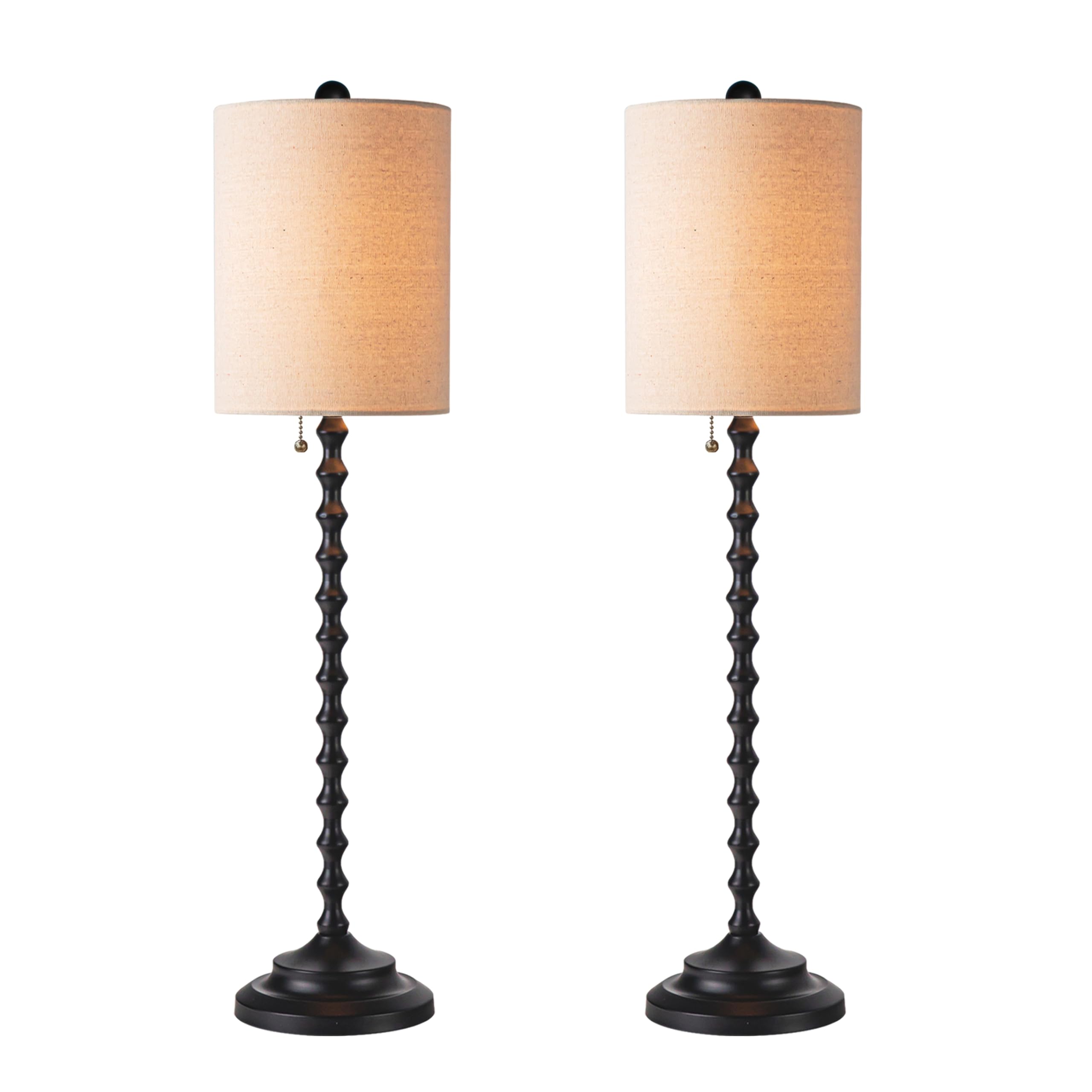 Buffet Table Lamps Set Of 2 With Linen Shade, Black Elegant Tall Table Lamps, 29.5'' Tall Bedroom Lamps For Nightstands, Bedside Lamps For Bedroom Living Room, Buffet Lamps For Dining Room, Entry