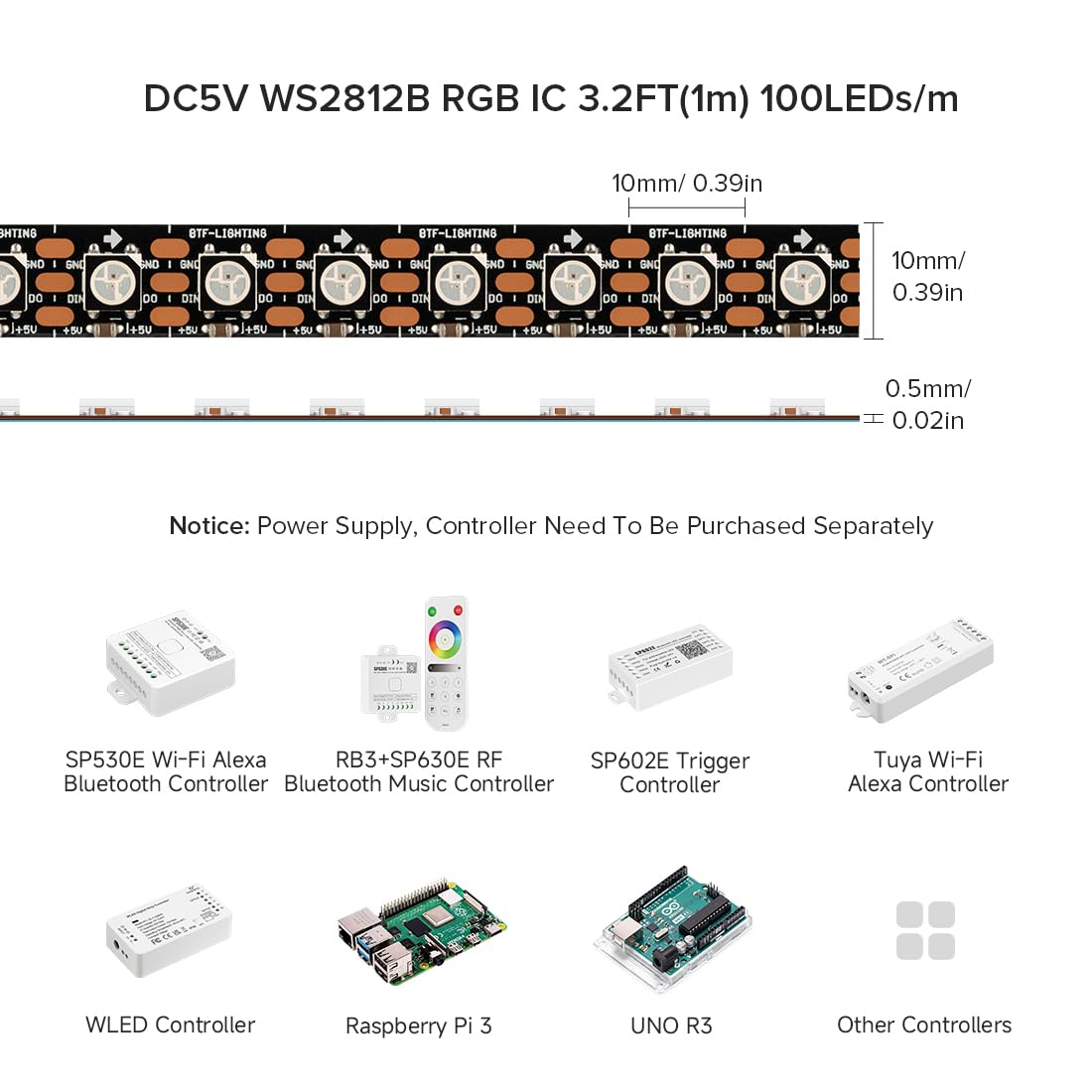 Btf-Lighting Ws2812B Rgb Eco Led Strip, Chasing Effects 5050Smd Individually Addressable 3.3Ft 100 (2X50) Pixels/M Flexible Drea