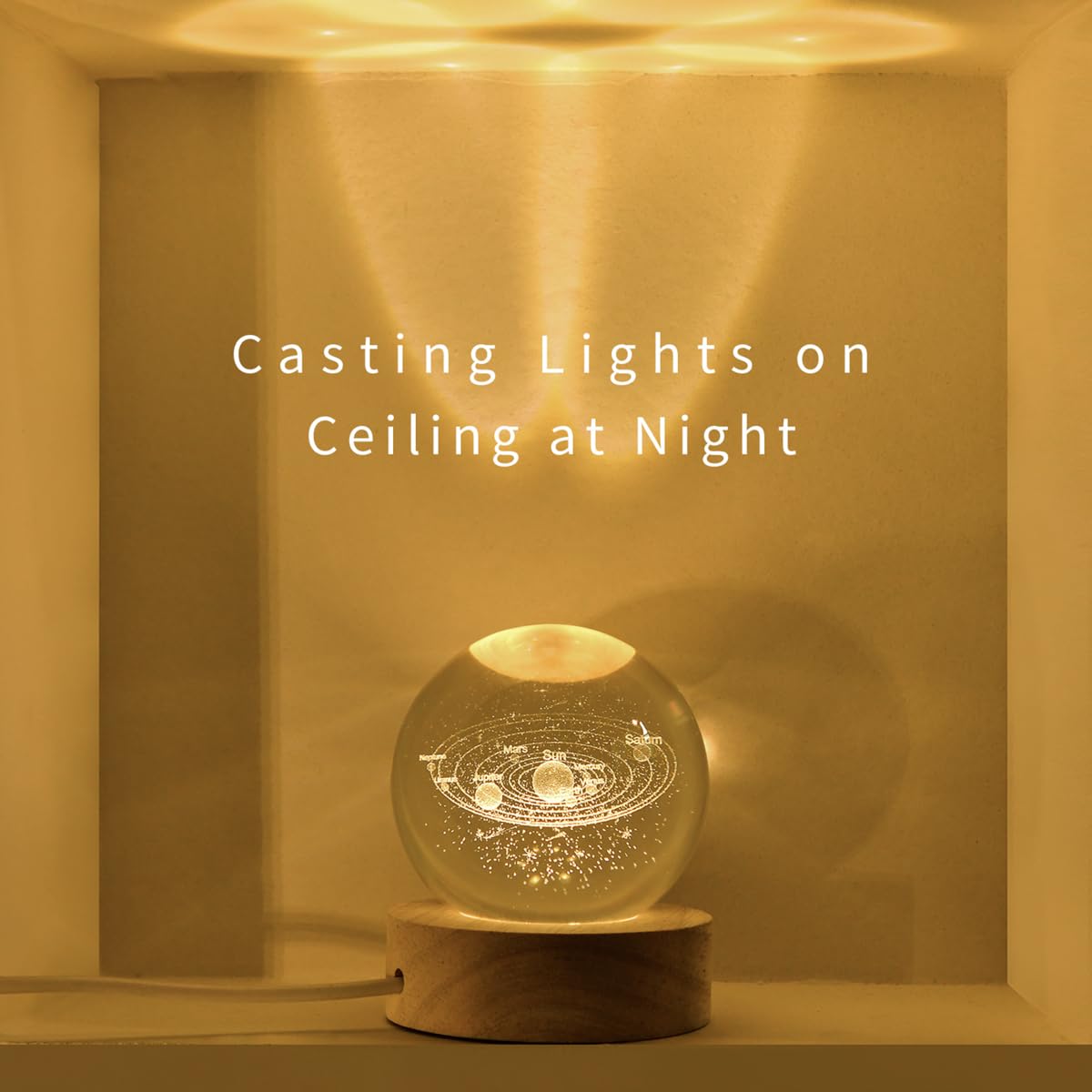 QIANCHANG Solar System 3D Crystal Ball Night Light, 60mm Glass Sphere Lamp, Decorative Crystal Paperweight, Galaxy Design