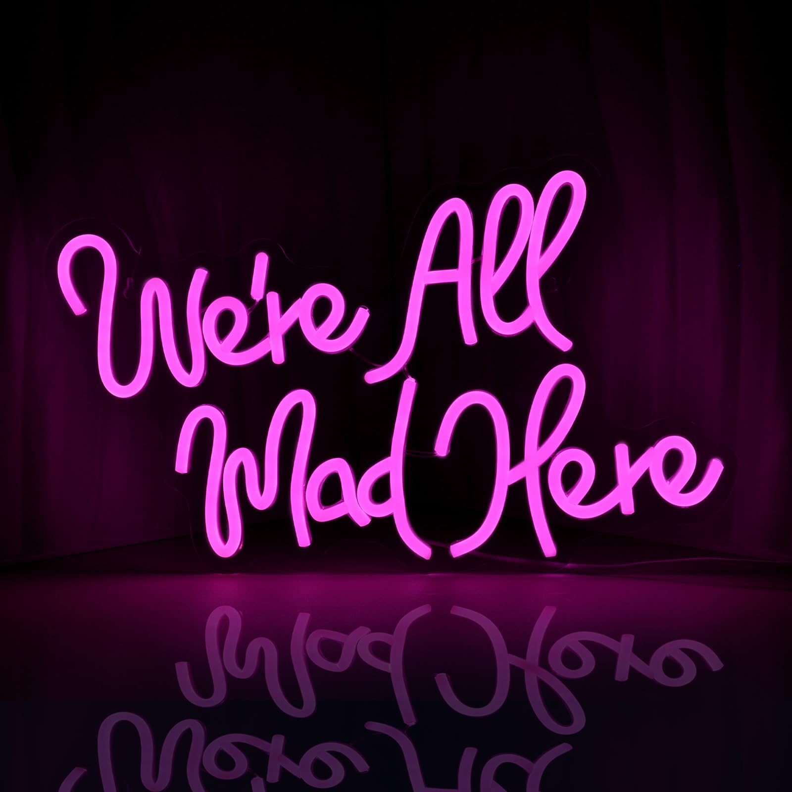JEDAEMEN Neon LED Light Sign for Wall Decor, Pink Acrylic, 16.5 x 9.8 inches, Mad Here Design