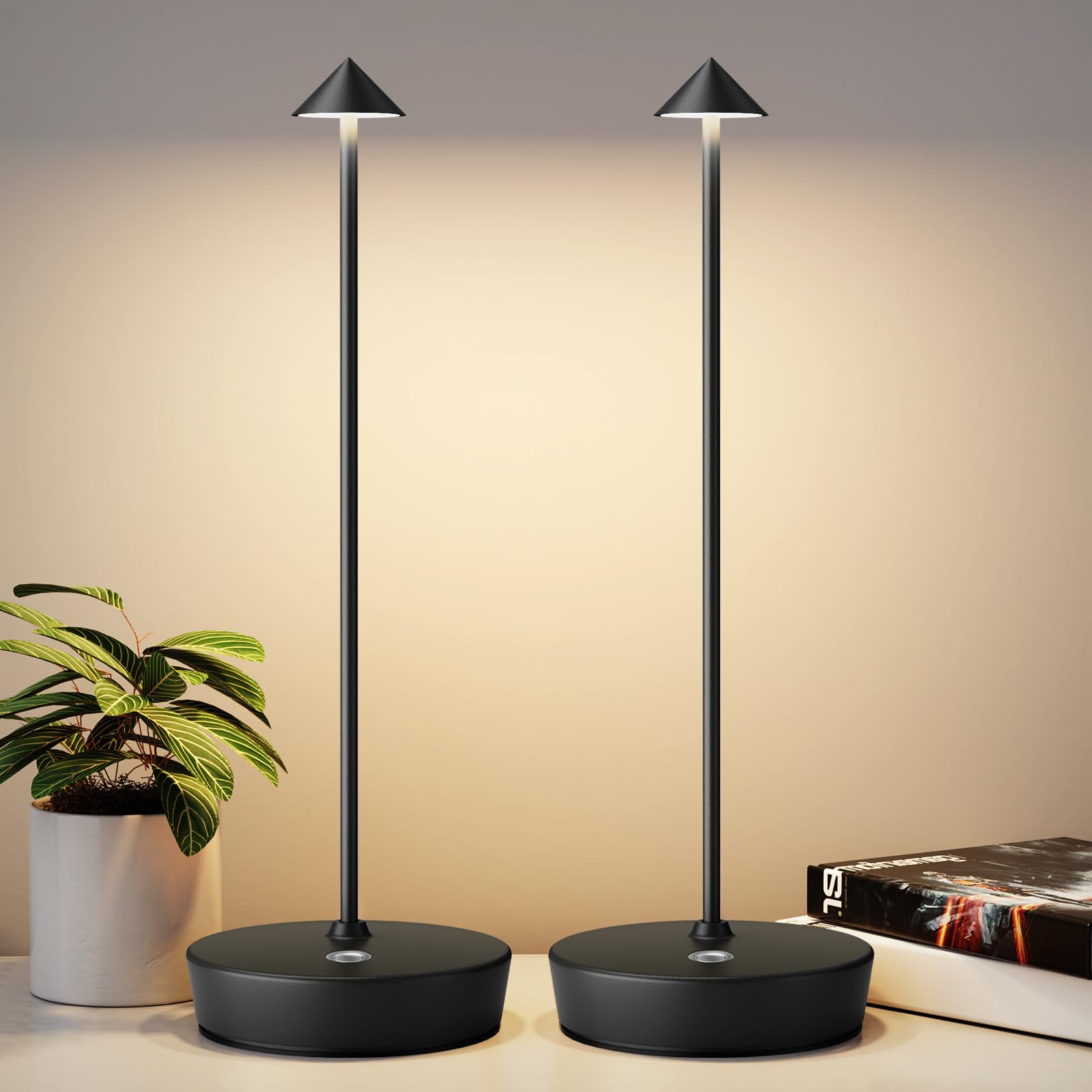 YIBEN Rechargeable Cordless Table Lamp, 6000mAh Battery, 3 Levels Brightness, 4.3 x 4.3 x 12.8 inches, 2