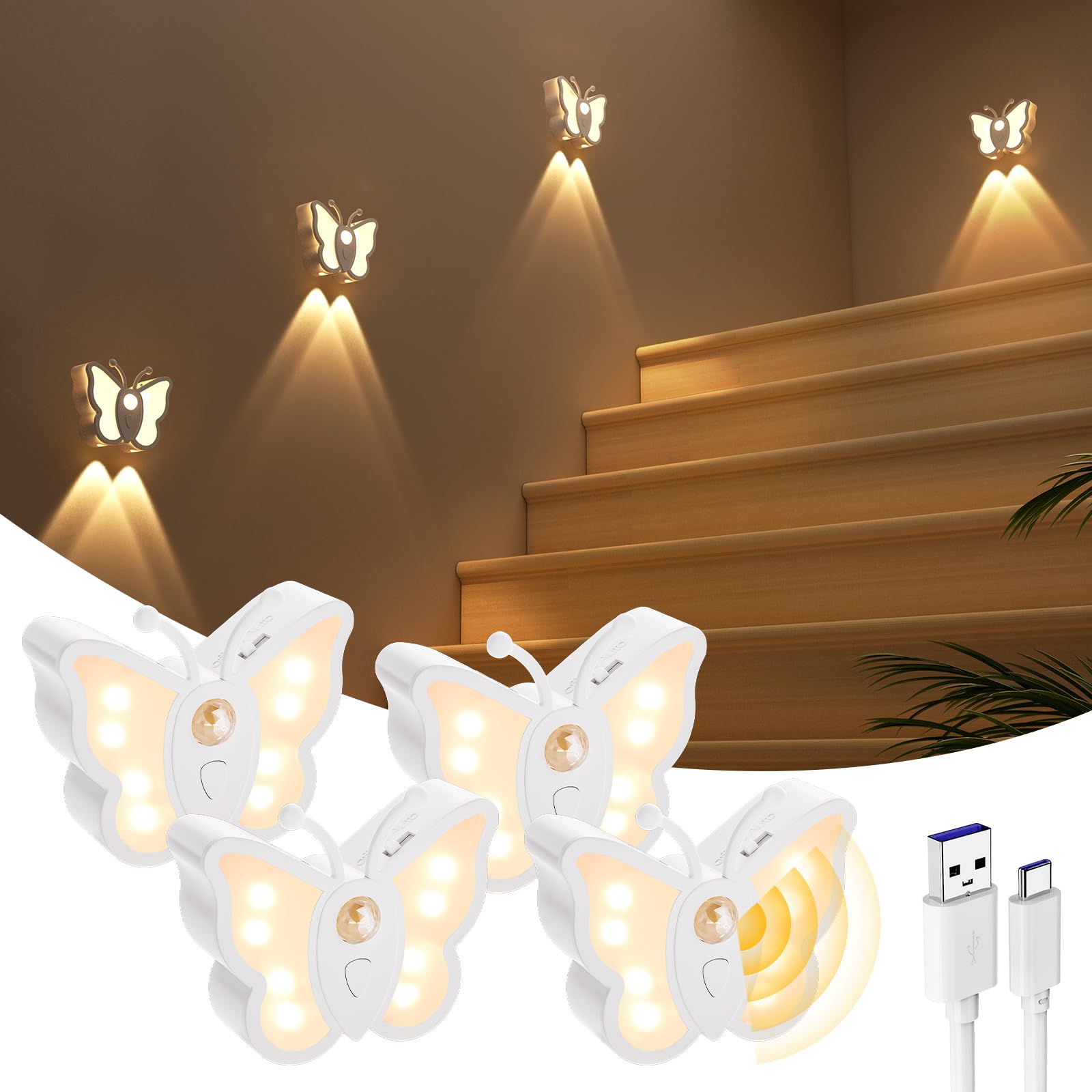 LOFTEK Motion Sensor Night Light, Rechargeable Stair Lights, Wireless with Magnetic Stick on Wall Light for Hallway, Bathroom, B