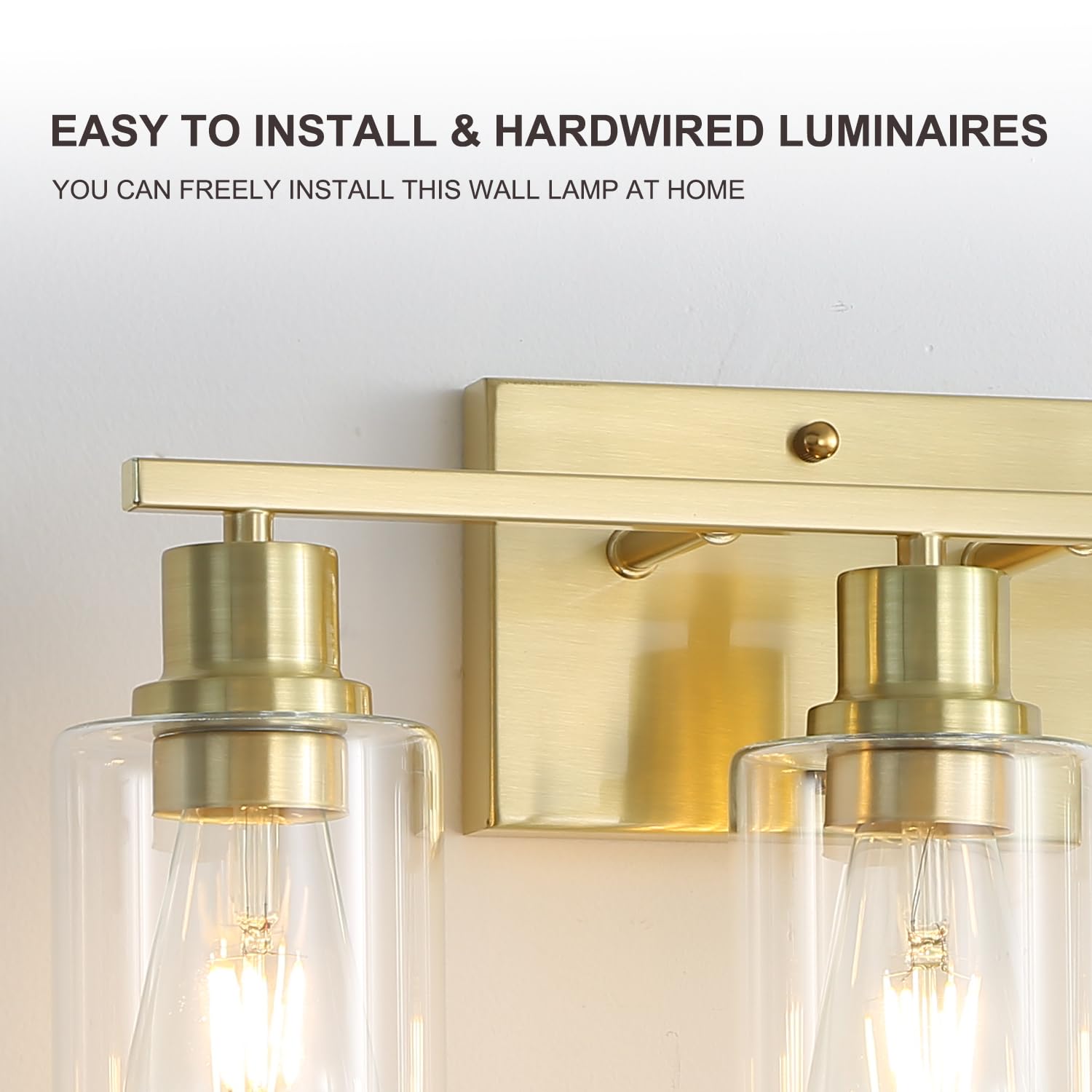 Jodauirt 3-Lights Modern Wall Sconces Gold Bathroom Vanity Light Fixtures,Brushed Brass Wall Sconces With Clear Glass Shades, Farmhouse Wall Lighting ?For Hallway,Living Room,Bedroom