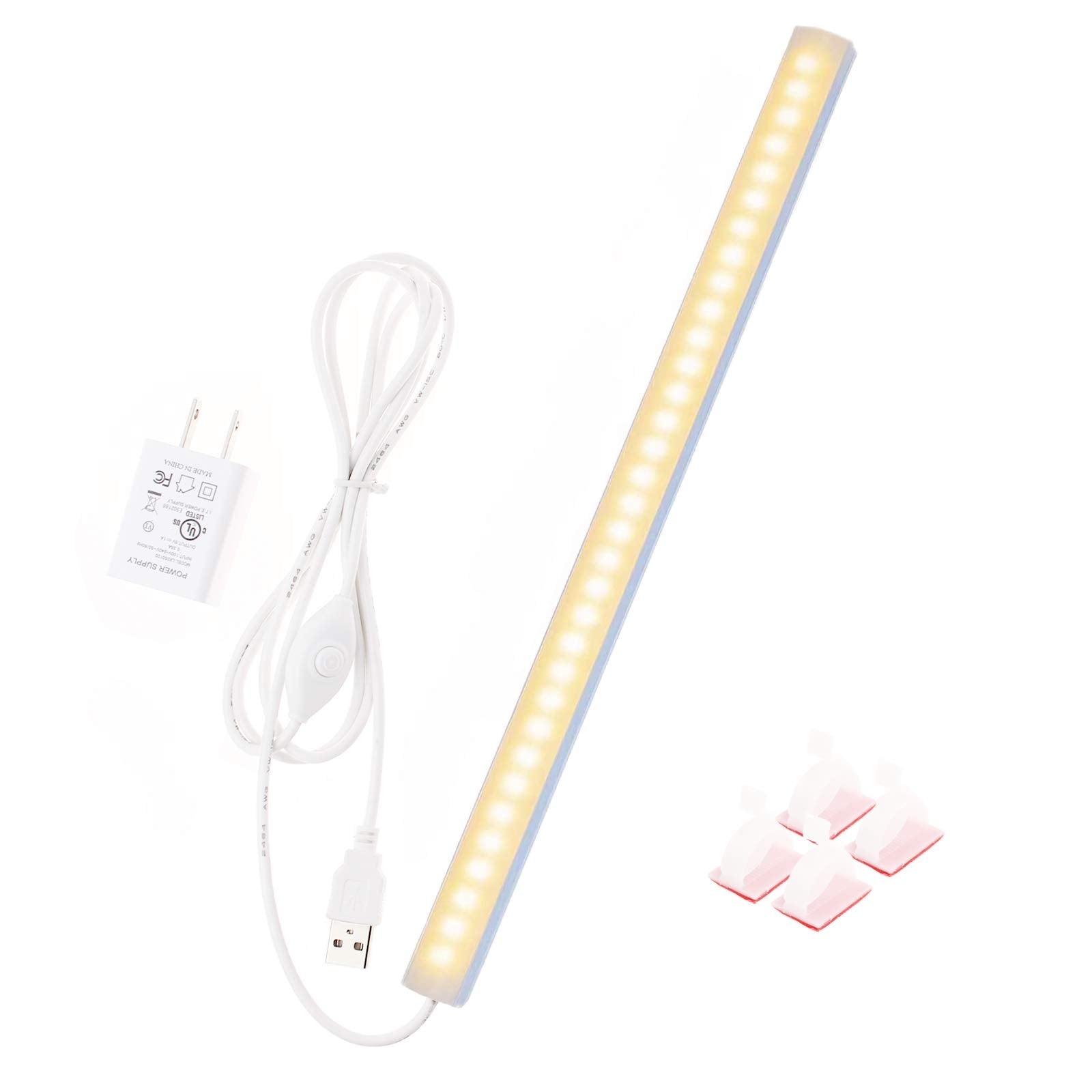 Jusjubr Under Cabinet Light, 12Inch Led Closet Light With Memory Function, Warm White 3000K Dimmable Plug In Usb Led Light, Slim