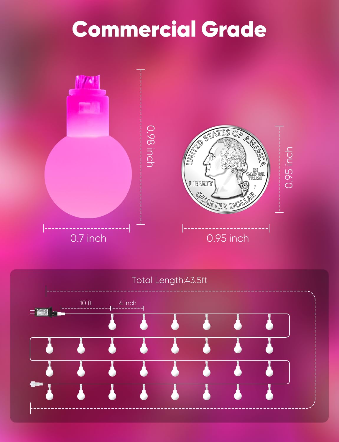 Minetom Globe String Lights  33 Feet 100 Led Fairy Lights Plug In  8 Modes With Remote Mini Globe Lights For Indoor Outdoor Bedroom Party Wedding Garden Christmas Tree Decor  Pink
