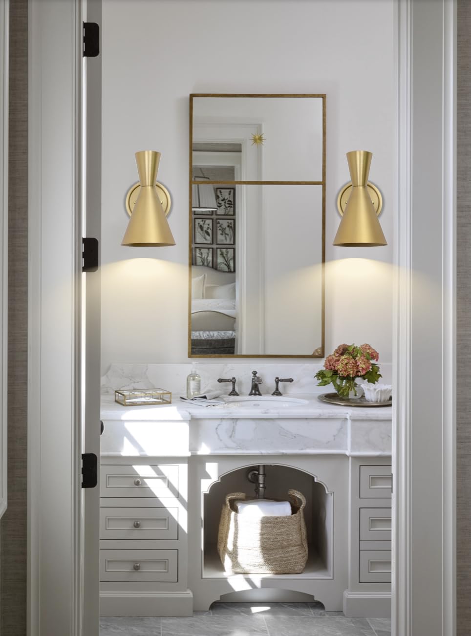 Heqiqeh Modern Battery Powered Wall Sconces Light Set Of 2 With Flared Funnel Metal Shade, 13 Rgb Remote Control Dimmable Adjust