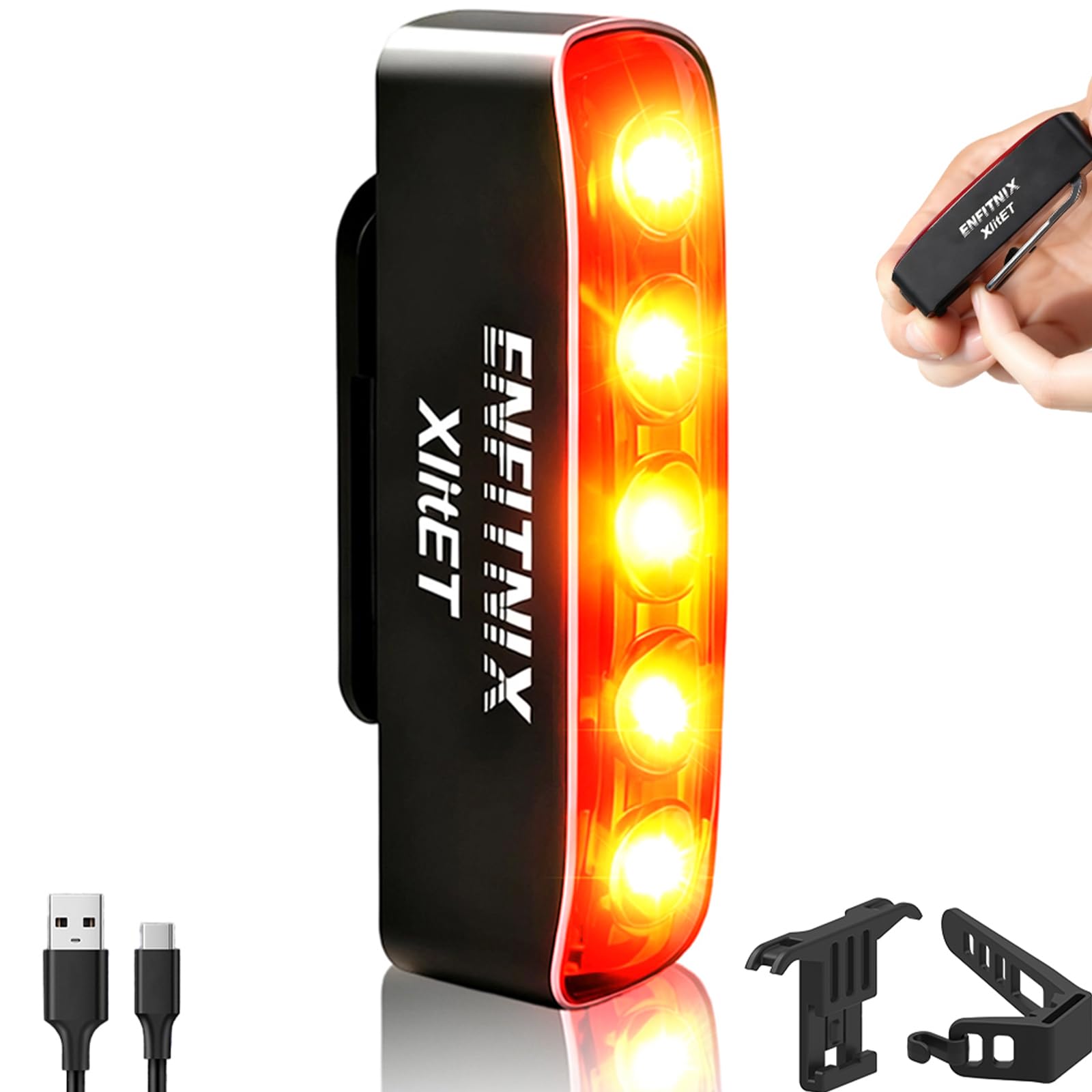 ENFITNIX XlitET Bike Tail Lights,Brake Sensing,Auto On/Off,50 Lumen Ultra Bright Rear Bike Light,USB-C Rechargeable LED Back Lig