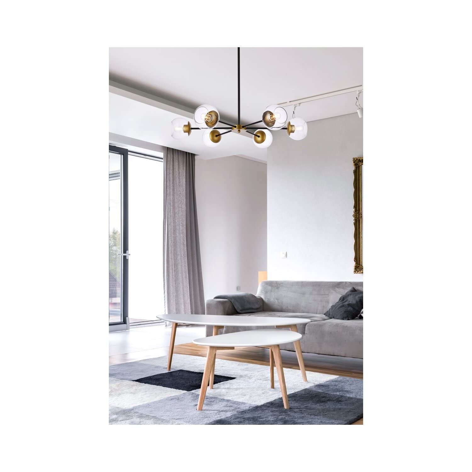 Living District Briggs 6-Light Metal Pendant w/Clear Shade in Black and Brass