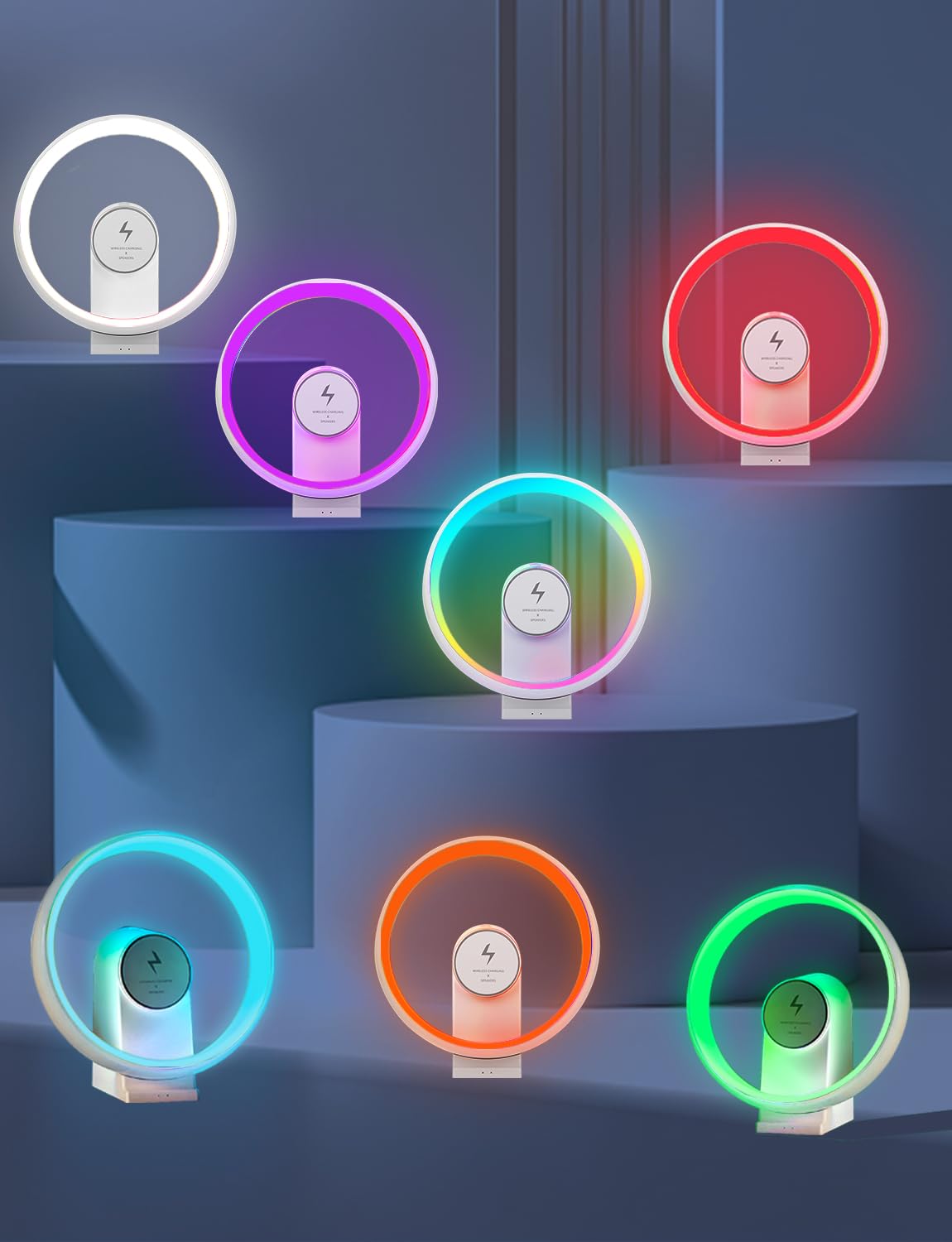 Posviu Wireless Bluetooth Speaker With Rgb Light, Skywheel 15W Wireless Charger Ambient Lamp & Phone Holder, Bedside Night Light