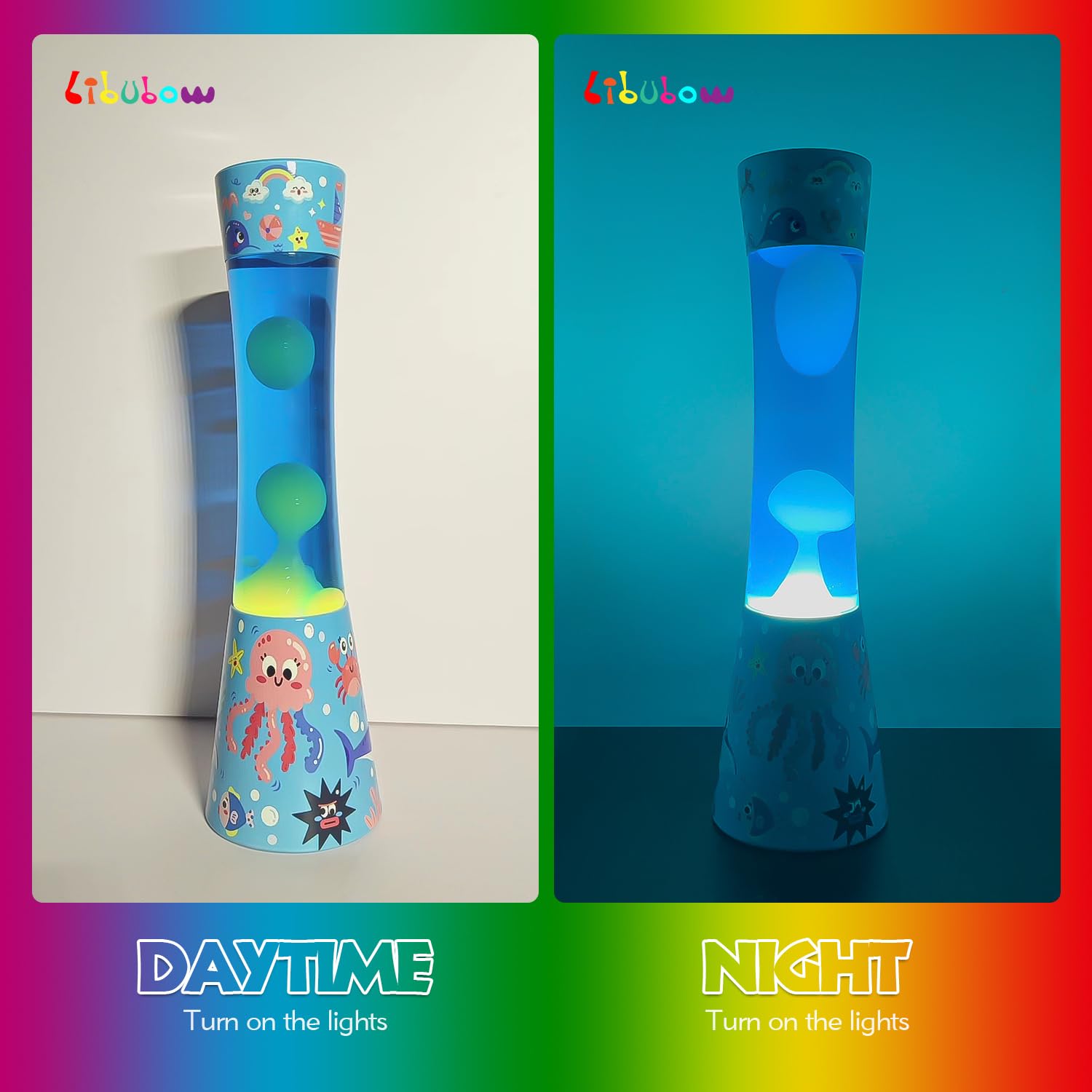 15.5 Inch Sea World Liquid Motion Lamp, 2 Bulbs, Relaxing Night Light Motion lamp for Bedroom, Mood Lamp for Adults, Birthday Pr