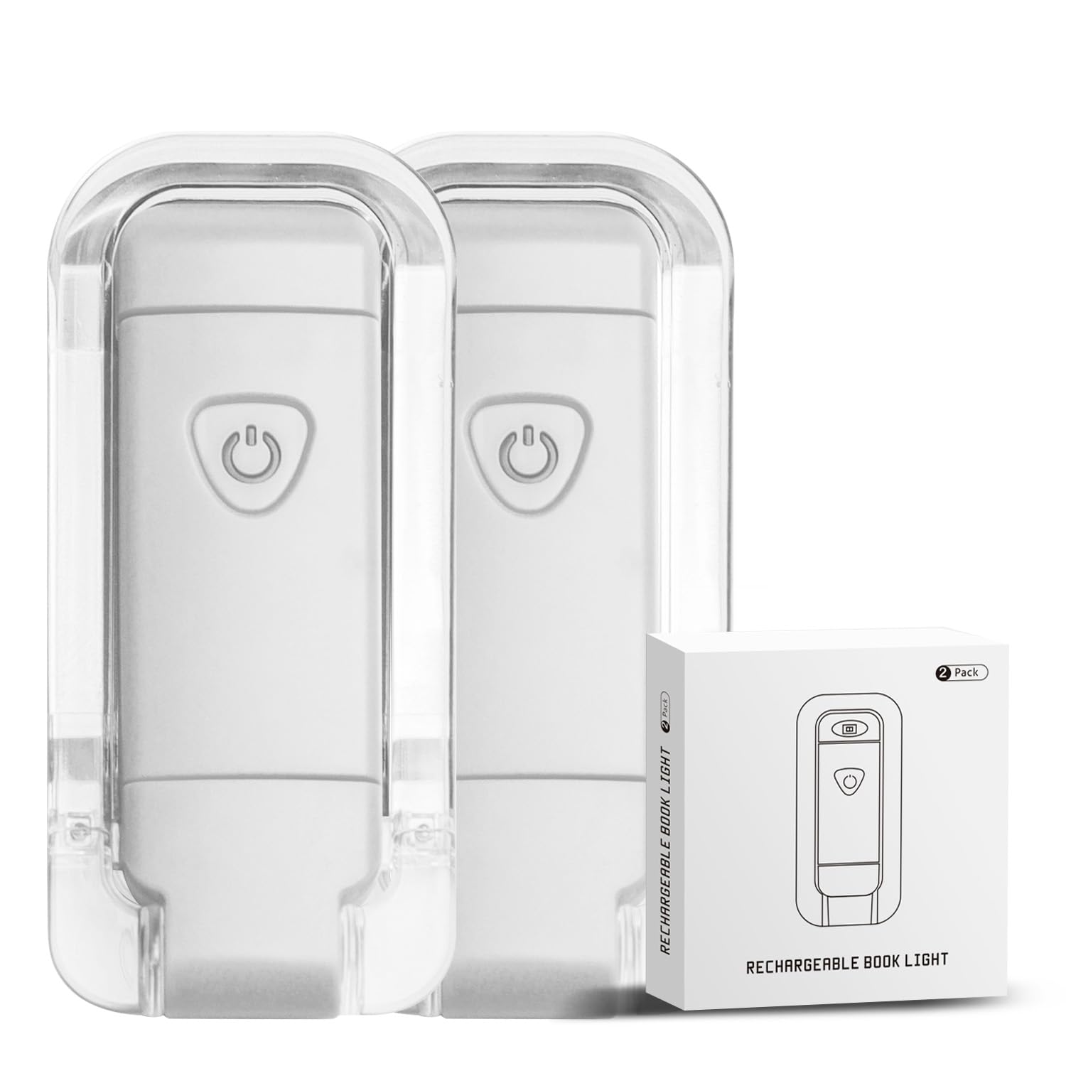 EGWASER Book Light - USB Rechargeable, 3 Brightness Levels, Dimmable, 2-Pack, White, Model EG-BL-24-1