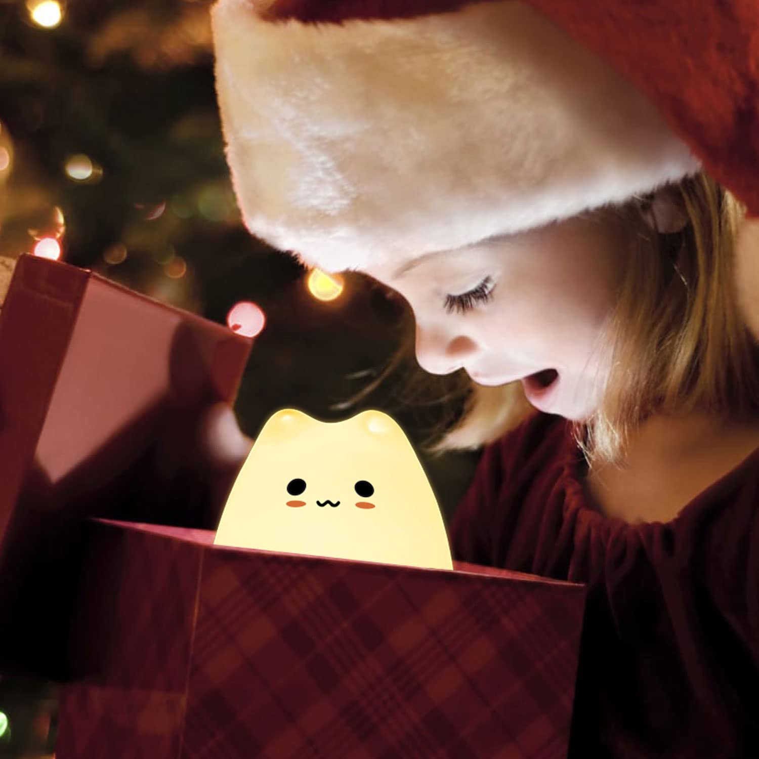 wokuya Cute Cat Night Light for Kids,Kawaii Silicone Nursery Kitty Night Light for Bedroom,7-Color Changing,Ideal Gifts for Todd