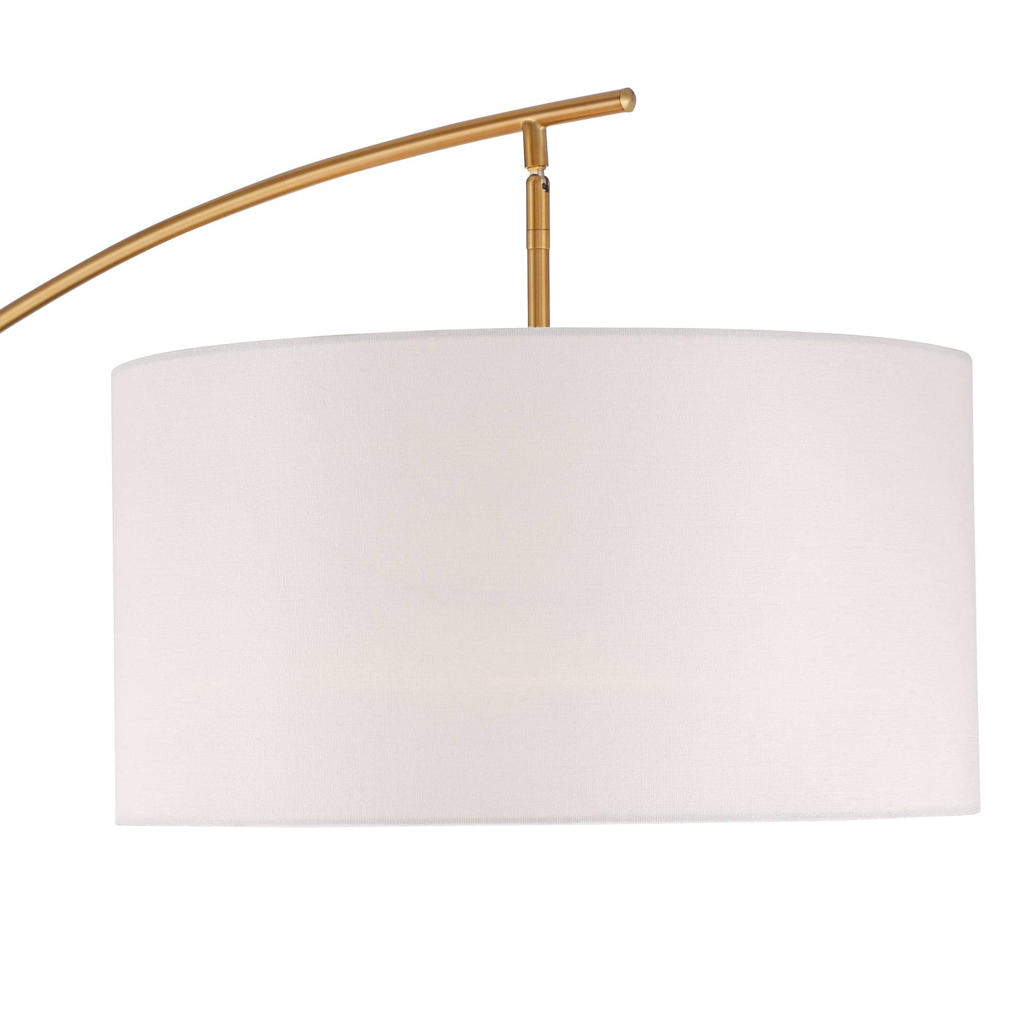 Possini Euro Design Raymond Modern Arc Floor Lamp 69'' Tall Warm Gold Metal Adjustable Boom Arm White Linen Drum Shade Decor For