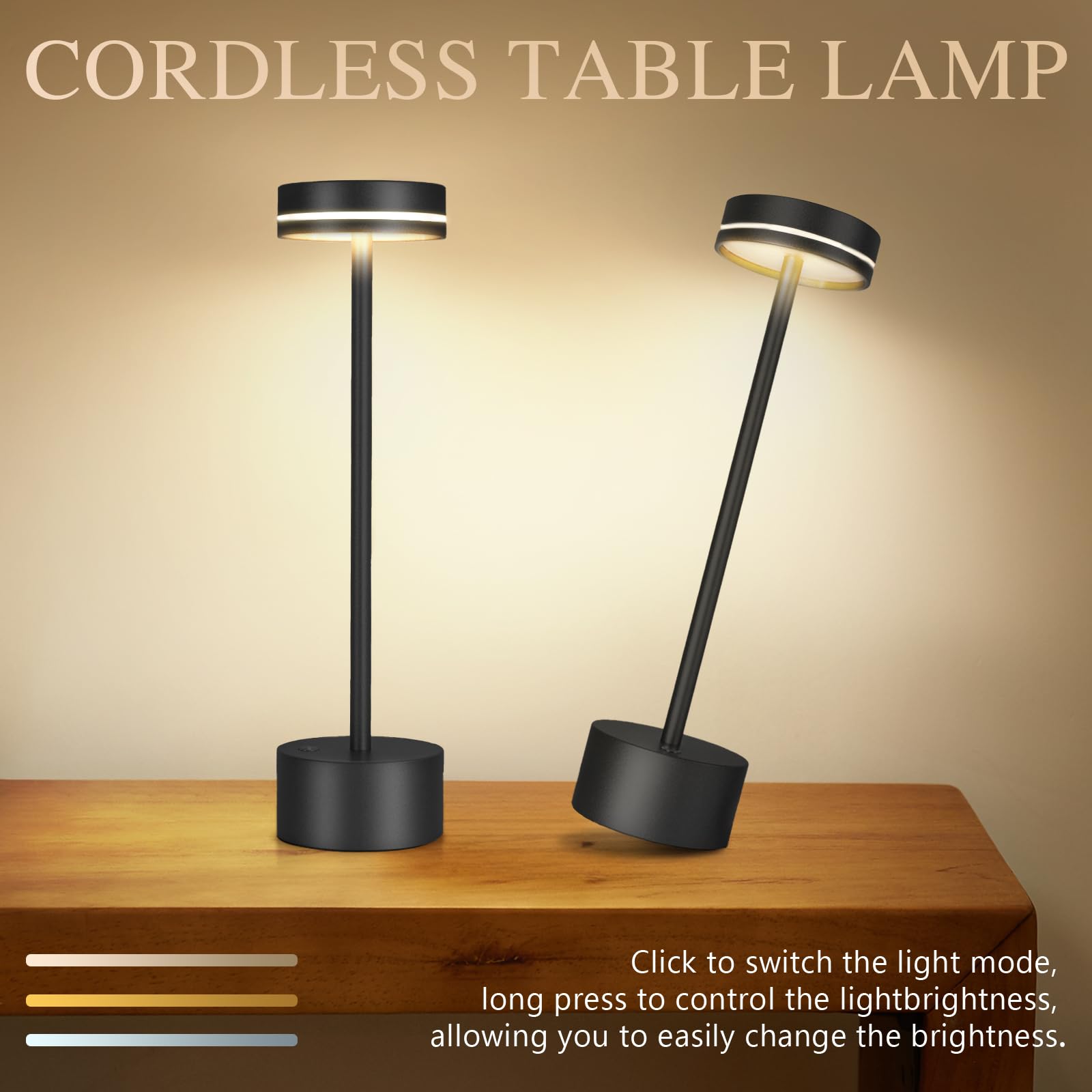 2 Pack Cordless Table Lamp,Bedside Table Lamp For Bedroom,5000Mah Battery Operated Portable Led Desk Lamp,3 Way Dimmable Touch L
