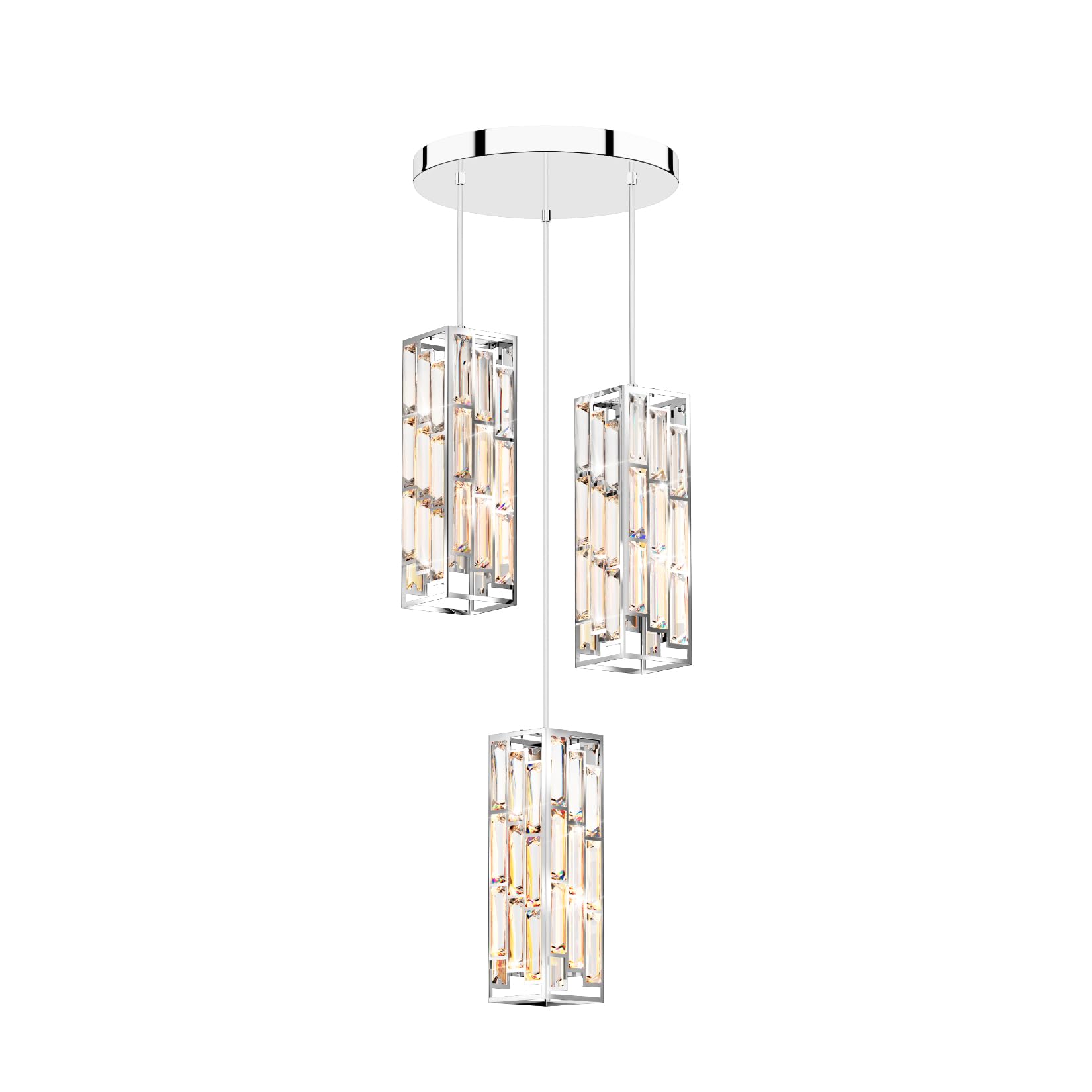 Aoceley 3-Light Chrome Pendant Lights Modern Pendant Light Fixture, Mini Crystal Pendant Ceiling Light, Pendant Light for Kitche