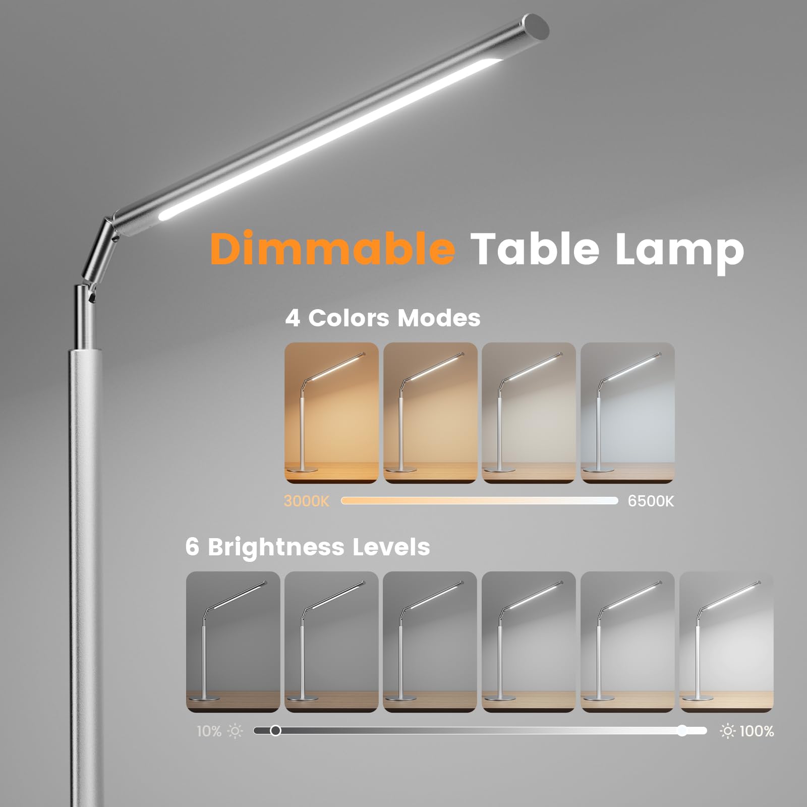 Alfele Metal Led Desk Lamp - Foldable Modern Table Lamp With Timer, 4 Color & 6 Brightness Adjustable Desk Reading Light, Dimmab