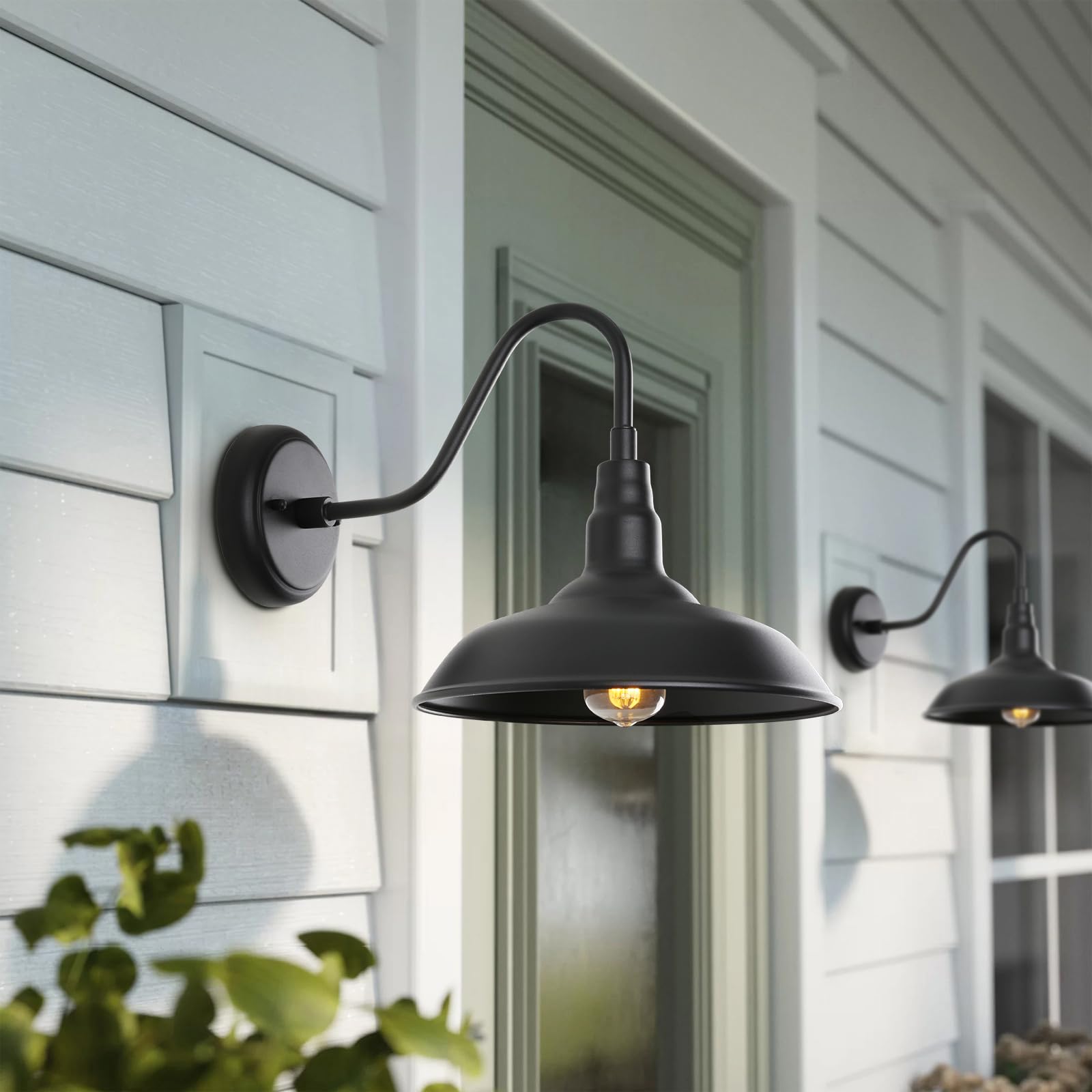 GOALPLUS 14" Outdoor Gooseneck Light Fixture - Matte Black Barn Light for Porch & Garage, Model LM2202