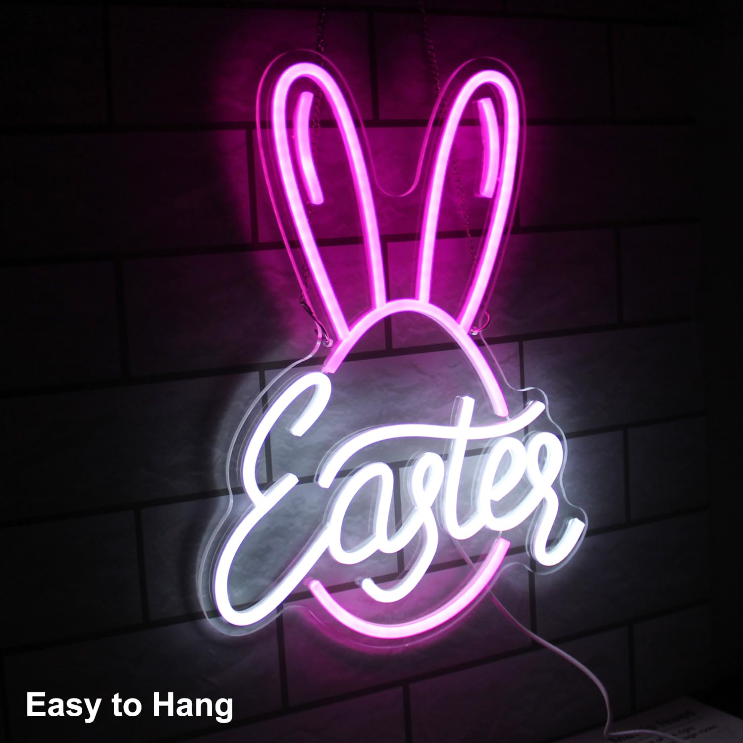 Kullneon Easter Bunny Neon Sign Pink Easter Egg Neon Light Rabbit Ears LED Neon Signs for Wall Decor Easter Day Neon Light Sign