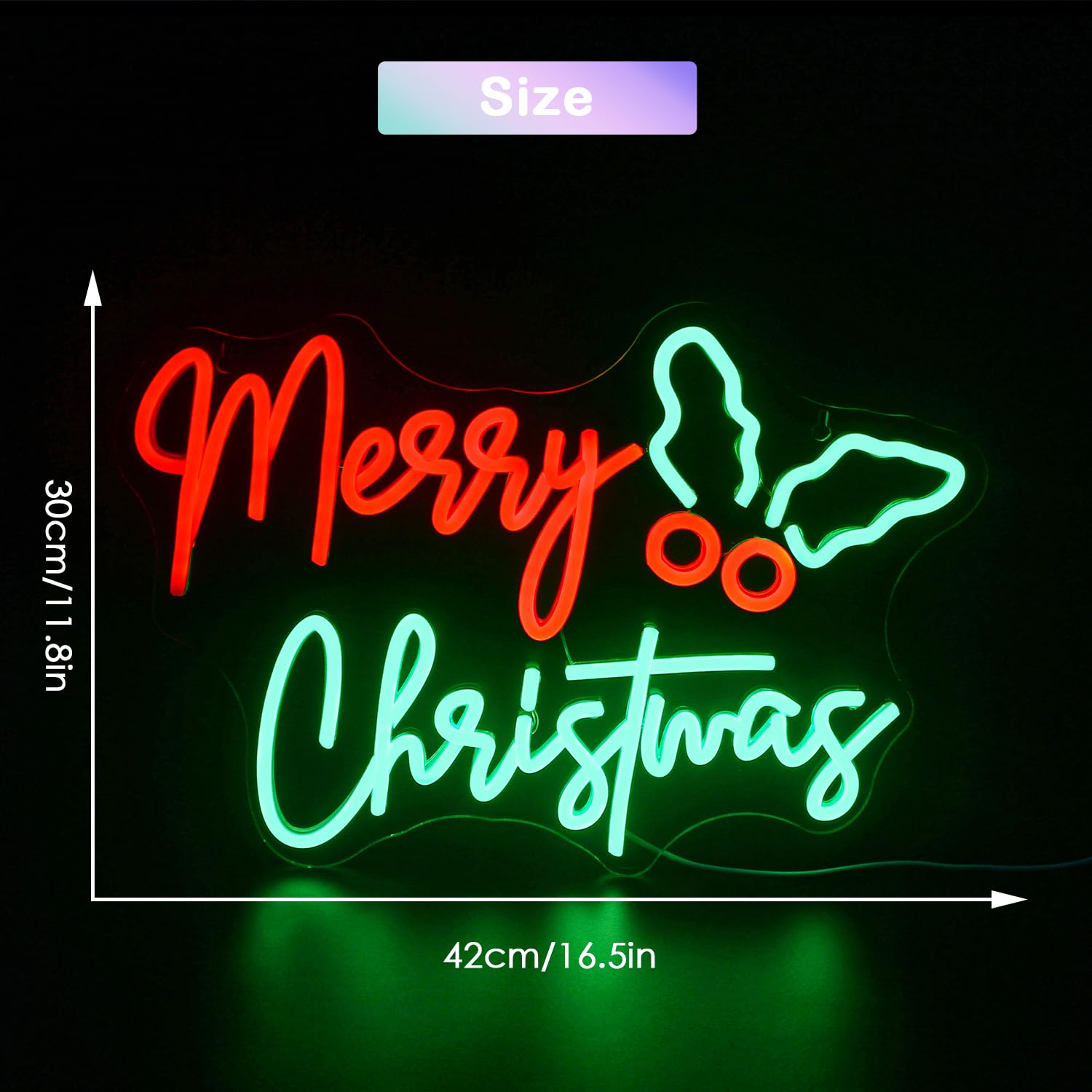 JURONGYILU Neon Sign - Holly Berry Merry Christmas LED Light, Acrylic, Colorful-Christmas, USB Powered for Home Bar Bedroom Decor