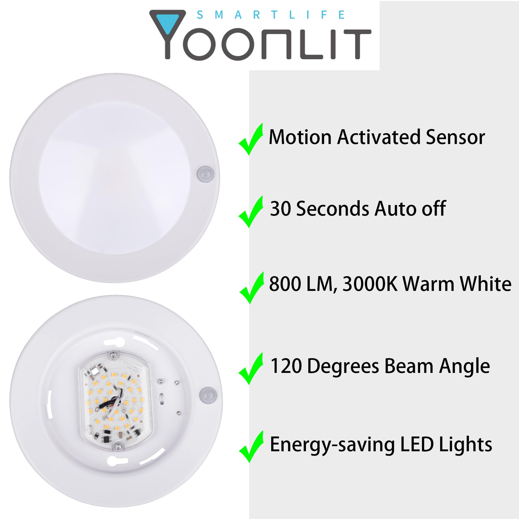 YoonLIT Flush Mount LED Ceiling Light, 10.5W 800 Lumen, Motion Sensor, 6.2 Inch, 2-Pack, 3000K White Finish, Model