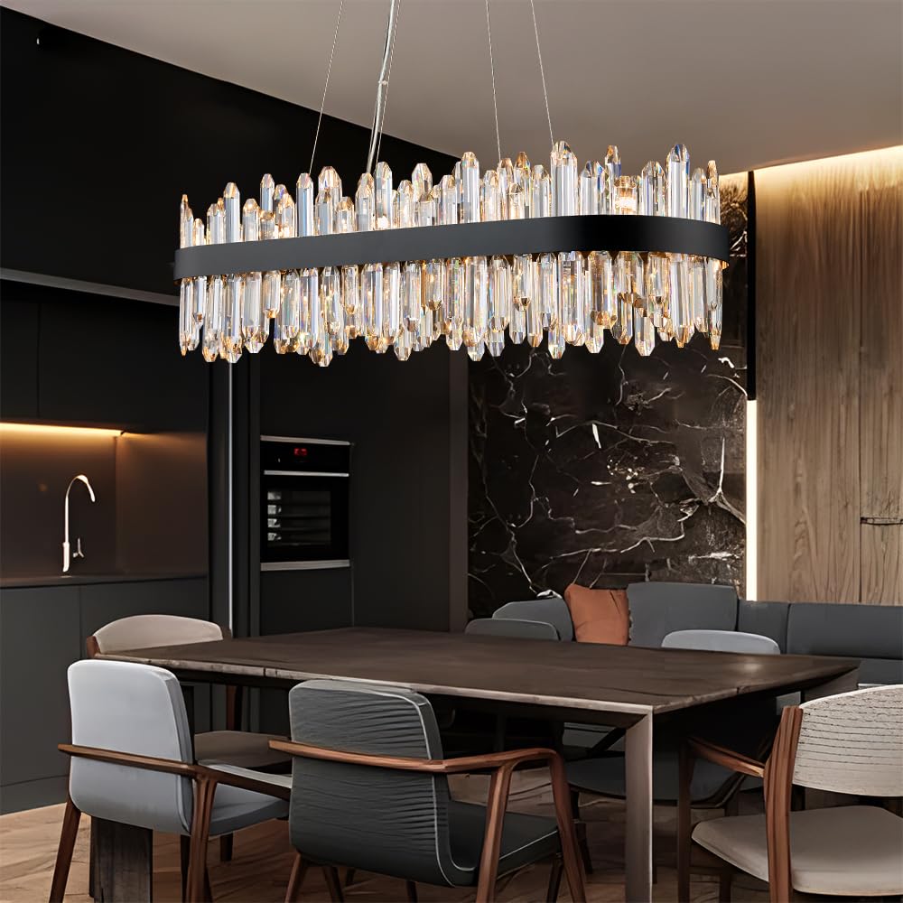 Lizztree Black Oval Crystal Chandelier L35.4 Inch, 20-Lights Chandeliers Modern Crystal Chandelier Pendant Light Fixture G9 Ligh