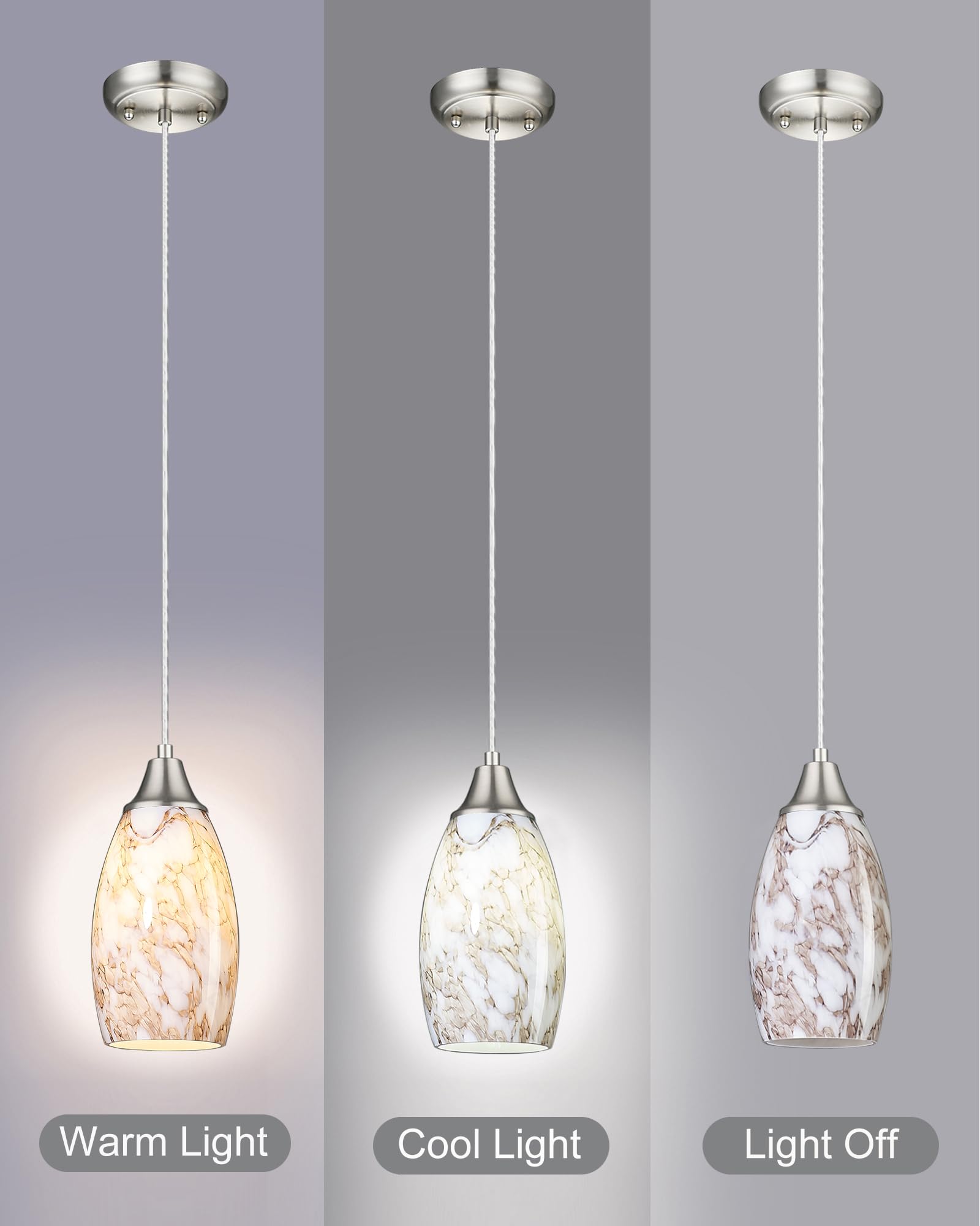 Karyfine Mini Pendant Lights Kitchen Island Brown Ripple Glass Lamp Shade Hand Blown Glass Pendant Light With Brush Nickel Finis