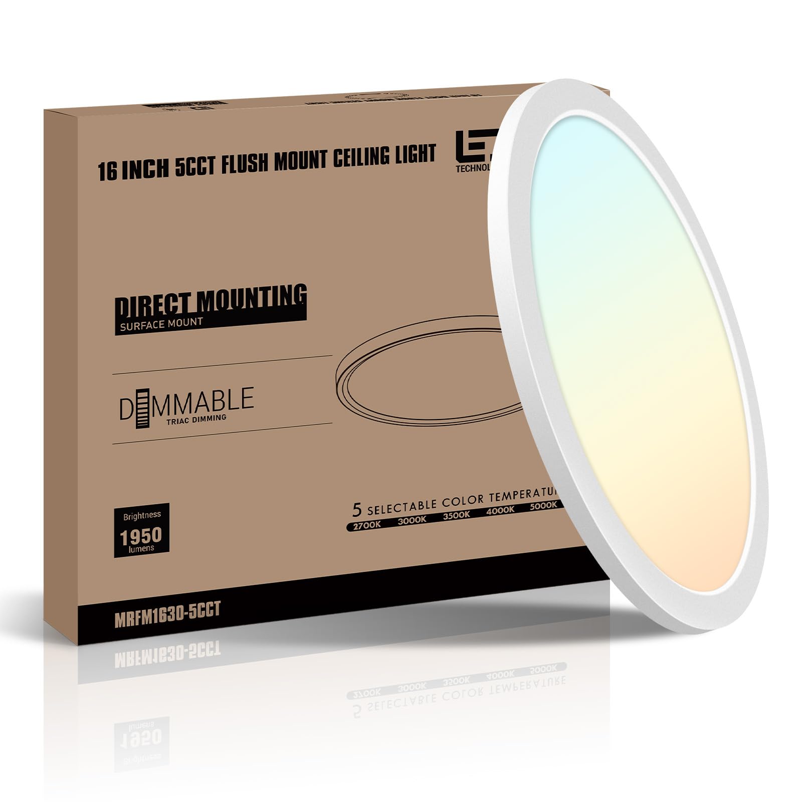 mw 16 Inch Flush Mount Ceiling Light, 30W, 5CCT, Dimmable Ultra Slim Modern Led Ceiling Light, Damp Location for Bedroom, Kitche