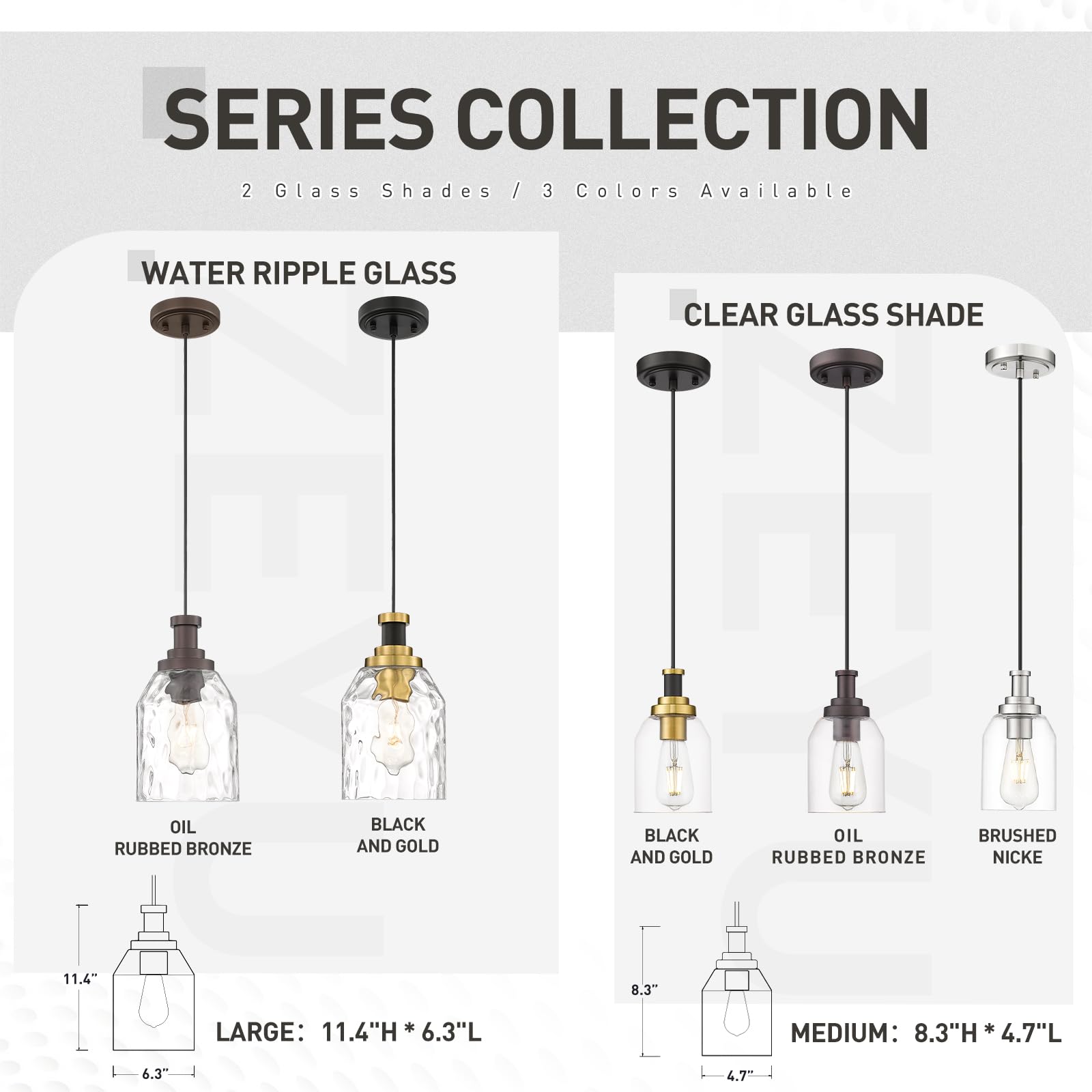 zeyu Large Pendant Light - 1-Light Clear Glass Shade, Black & Gold Finish, 6.3 Inch, Model ZG33M1L-L BK+BG