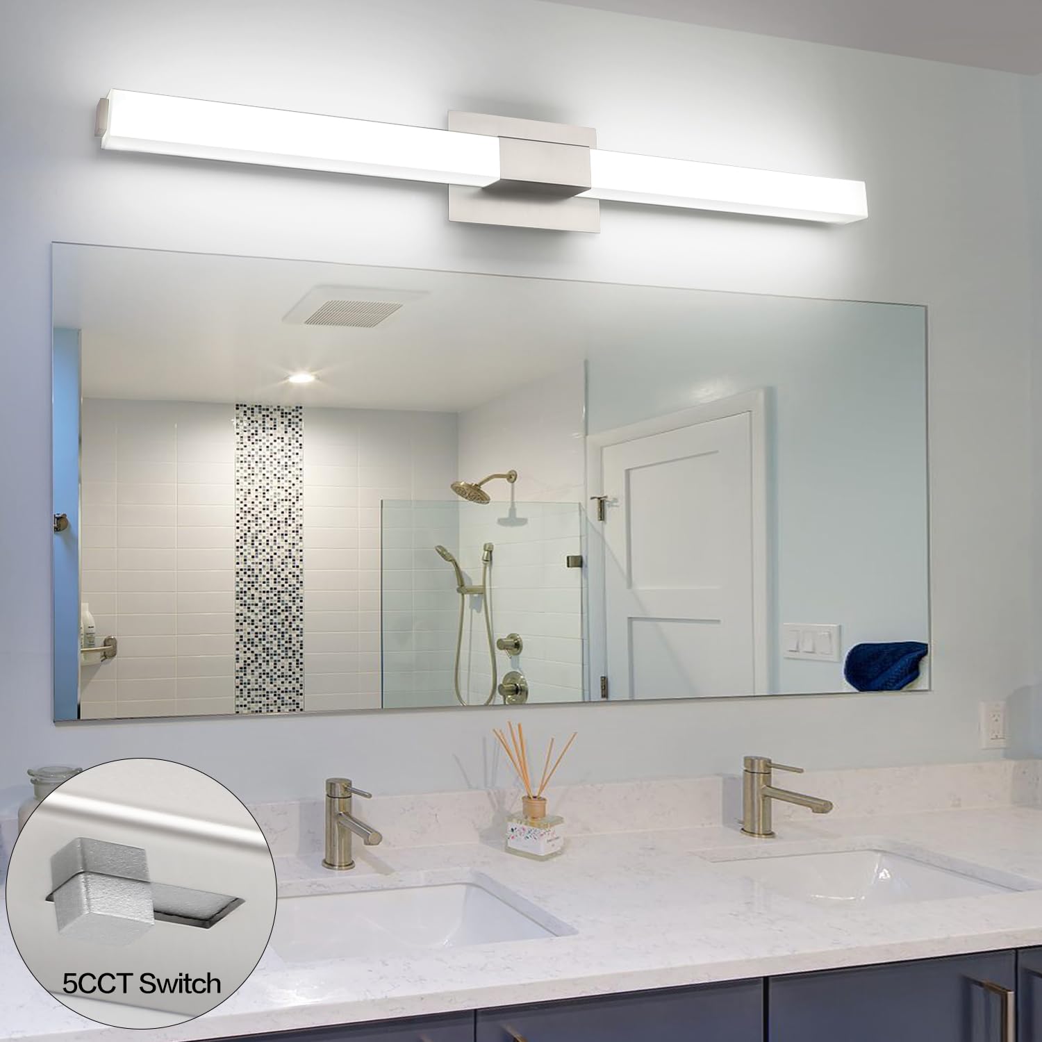ZUZITO 40 Inch Bathroom Vanity Light, Brushed Nickel, Modern LED, 5CCT Dimmable, Model S16001-1000mm-5CCT, Acrylic