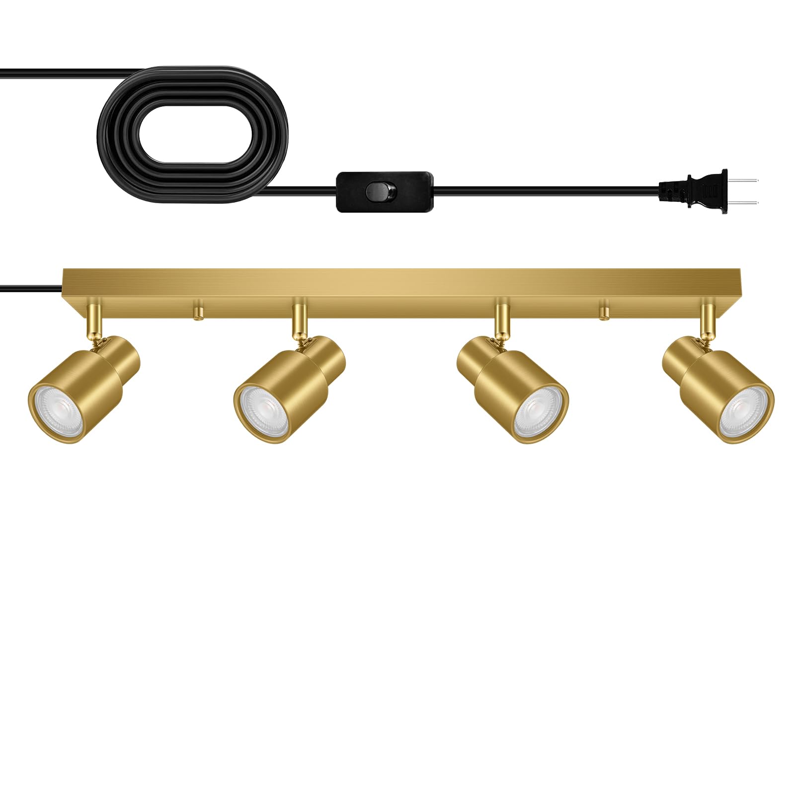 Plug in Track Lighting, 23 LED Track Light Fixtures Ceiling, Gold 4 Way Spotlight, Rotatable Light Head, Plug in Ceiling Light w