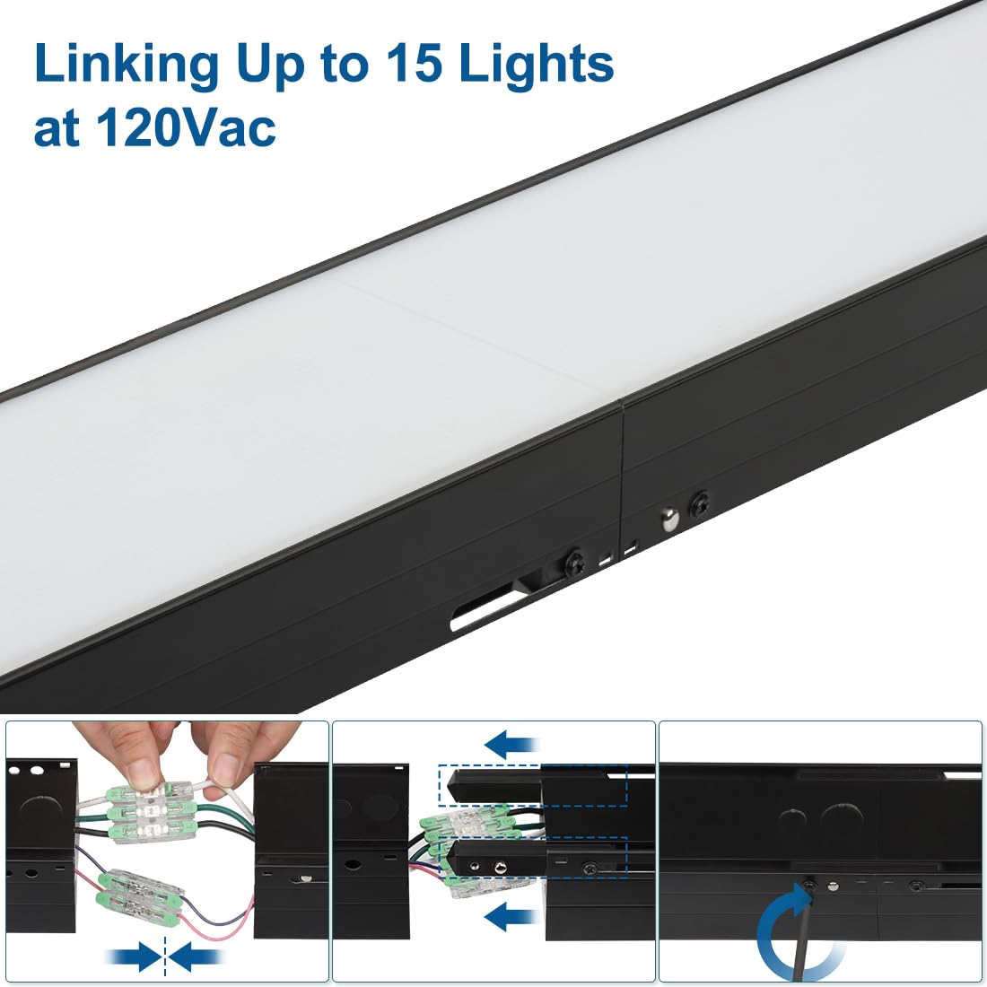 DAKASON 4FT Linkable LED Linear Light, 40W Dimmable Fixture, Black, Model LS-4B-50KFD, Perfect for Billiard Pool, Office &