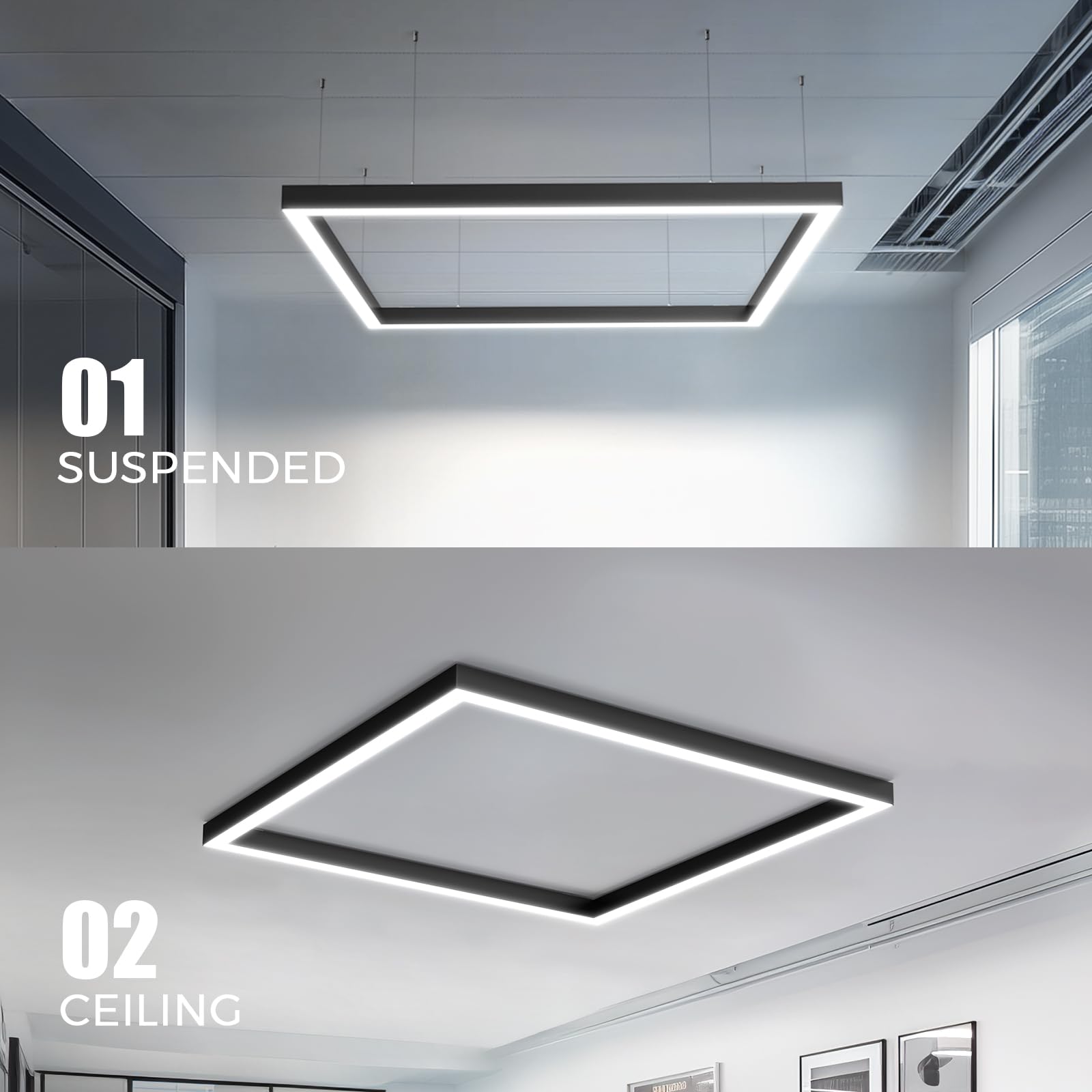 Barrina 5568 Remote Series Led Linear Lights Square Set 5Ft X 5Ft  2Nd-Generation  216W  21600Lm  Seamless Connection  3000K-6000K Color Changing  Suspended Shop Office Lighting With Remote  Black