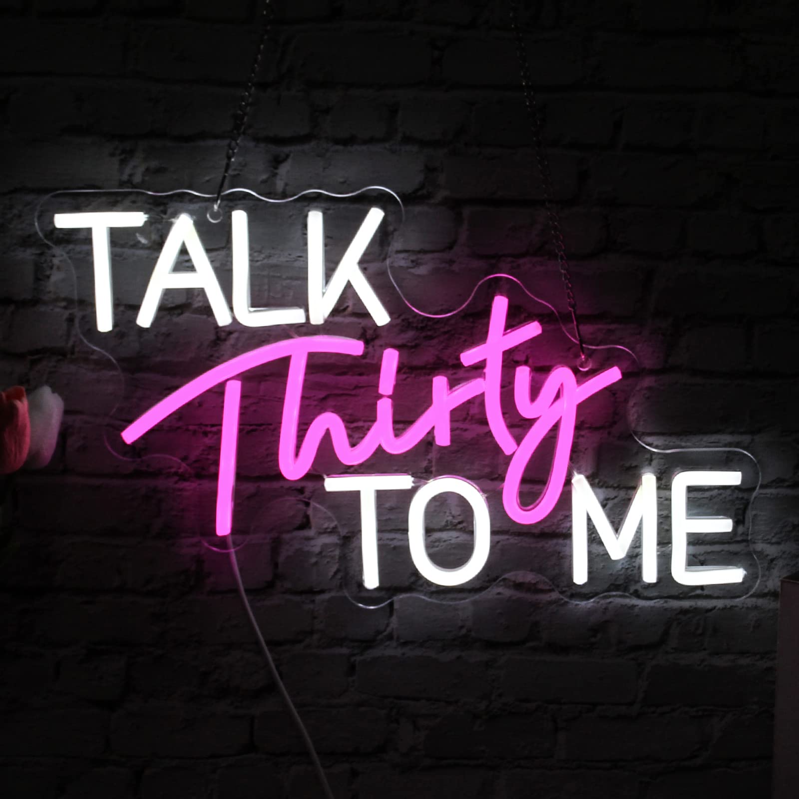 Jesalah Neon Sign - Dimmable 30th Birthday Light - Pink White LED Wall Decor - PVC Silicone, Acrylic