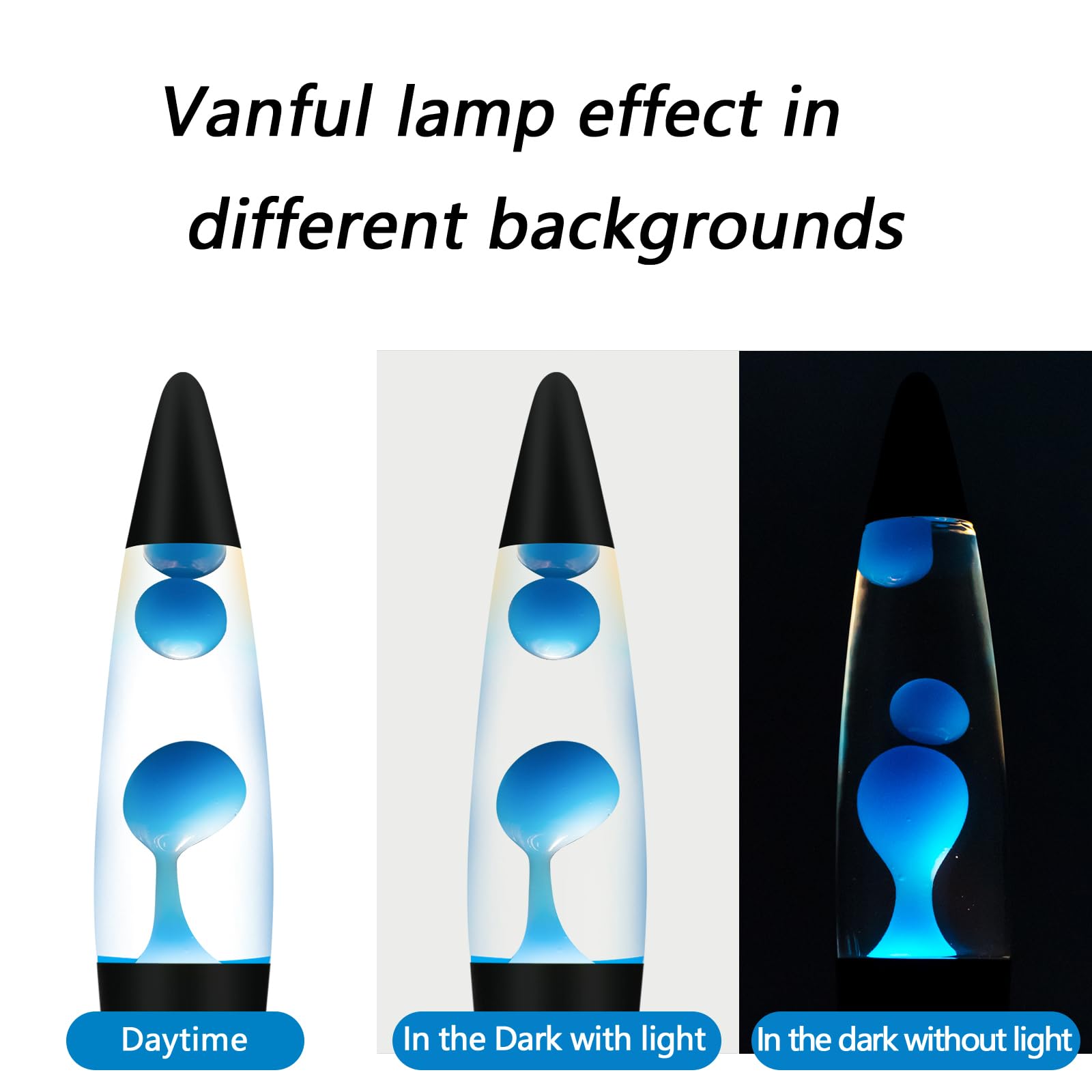 Vanful Blue 16 Inches Magma Liquid Motion Lamp with Black Base, Glitter Lamps for Adults and Kids Charged by Cord Night Light Co