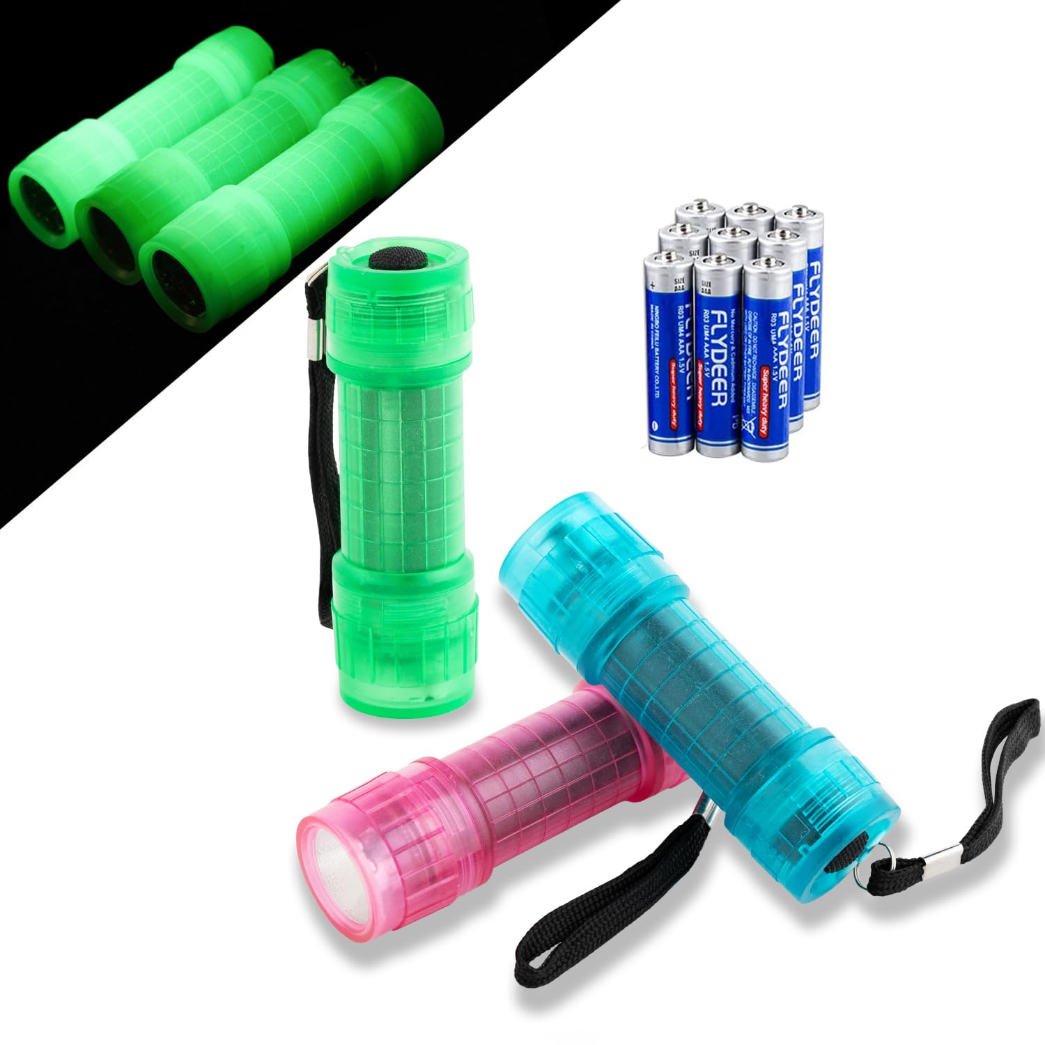 KunHe 3 Pack Glow in Dark Flashlights Mini Flashlight for Kids,Bulk flashlights with Batteries Included,for Teaching Kids Birthd