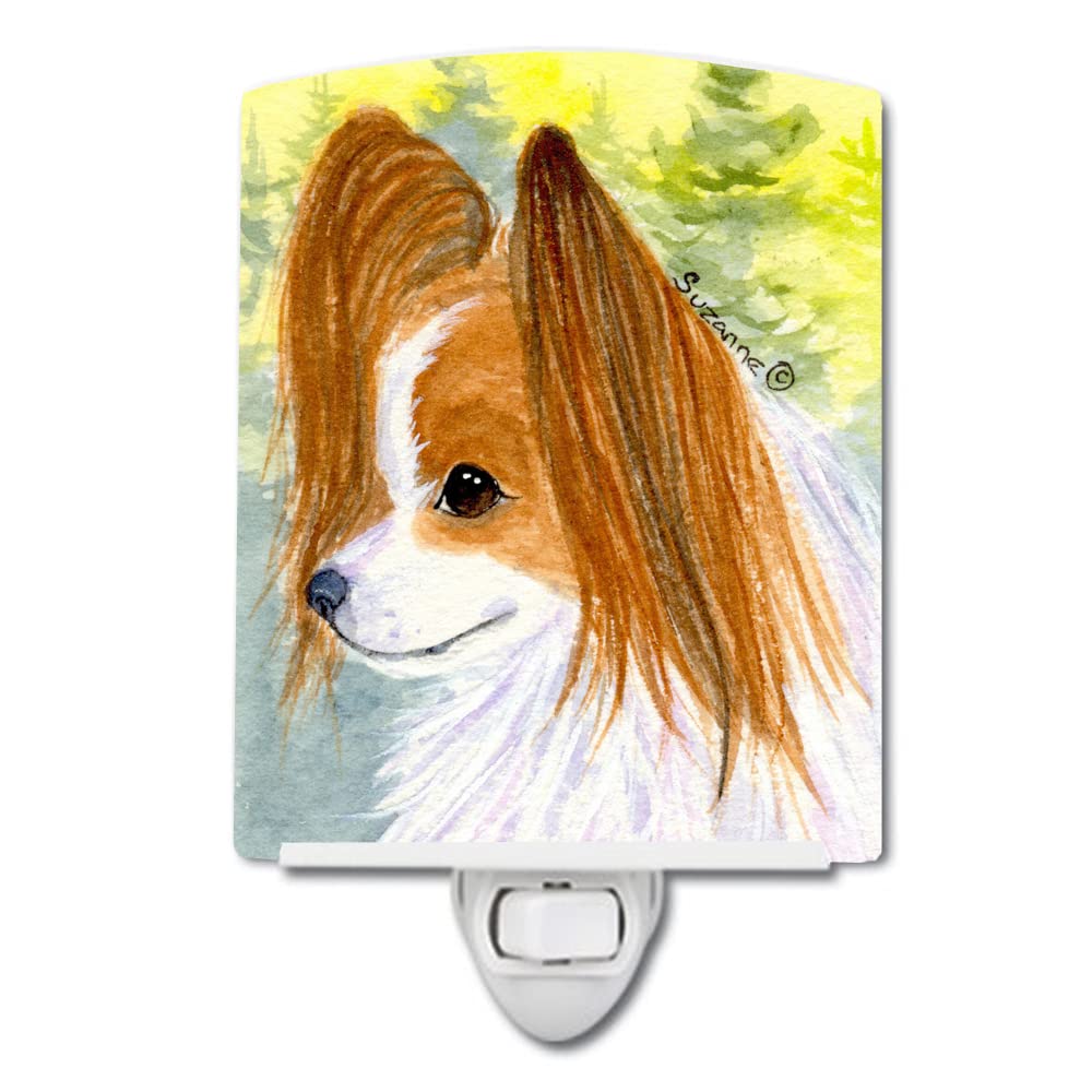 Caroline'S Treasures Ss1025Cnl Papillon Ceramic Night Light Compact, Ul-Certified, Ideal For Bedroom, Bathroom, Nursery, Hallway, Kitchen, 6X4X3, Multicolor