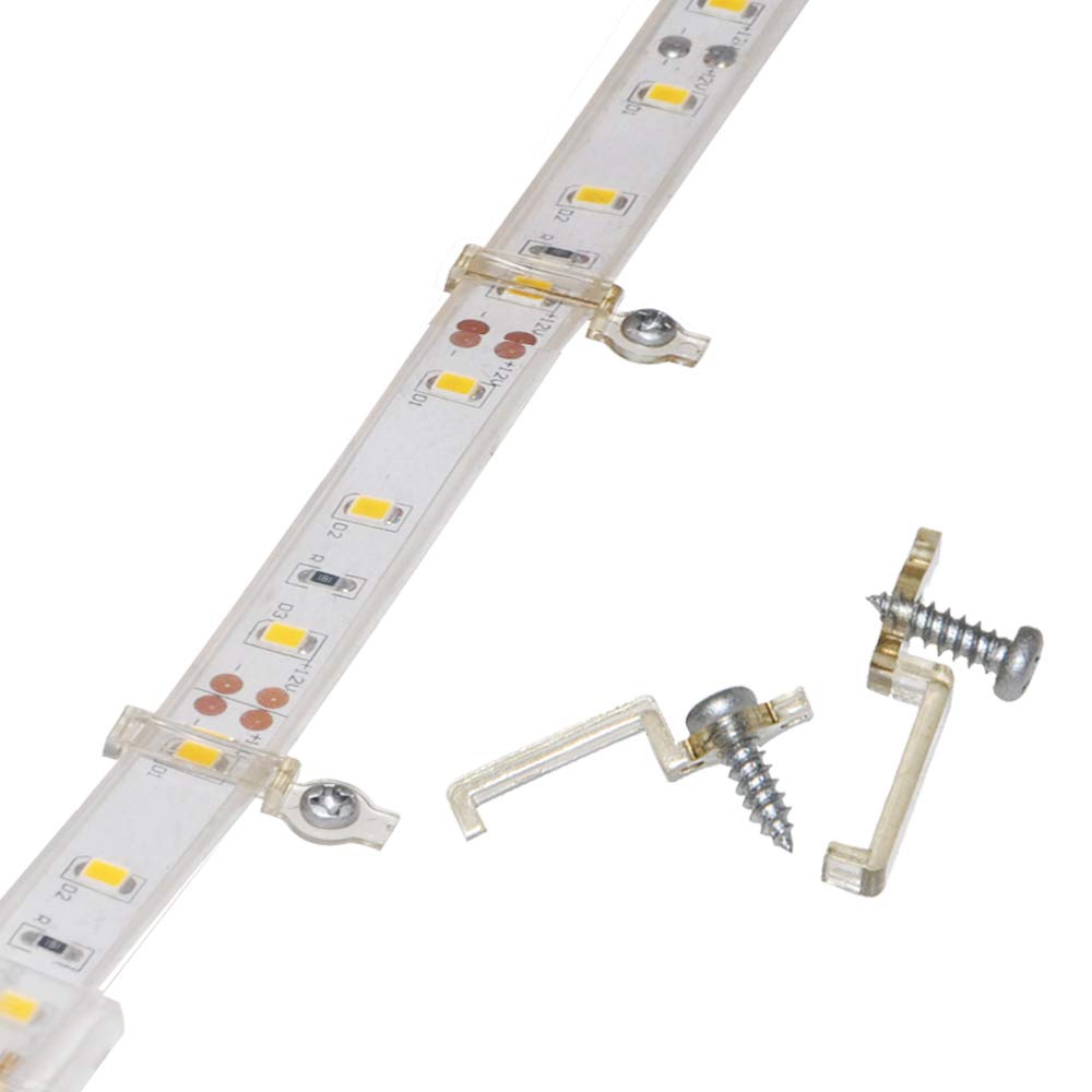 GRIVER Strip Light Mounting Brackets - 100 Pack with Fixing Clips & Screws for 10mm Wide IP68 Silicone Cover Strips - Model SDT-GE006