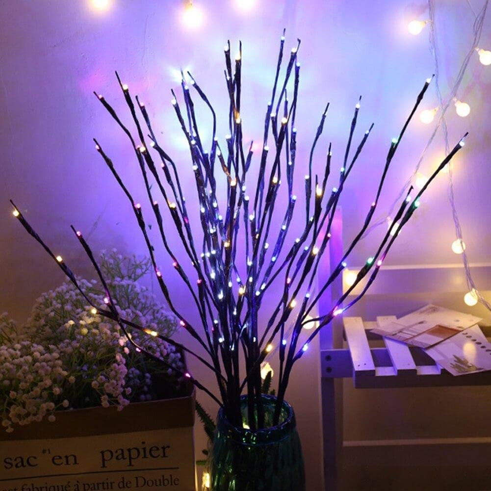 Dk177 2 Pack Led Branch Light Battery Operated Lighted Branch Vase Filler Willow Tree Artificial Little Twig Power Brown 30 Inch 20 Led For Home Outdoor Indoor Romantic Decoration, Multicolor Light