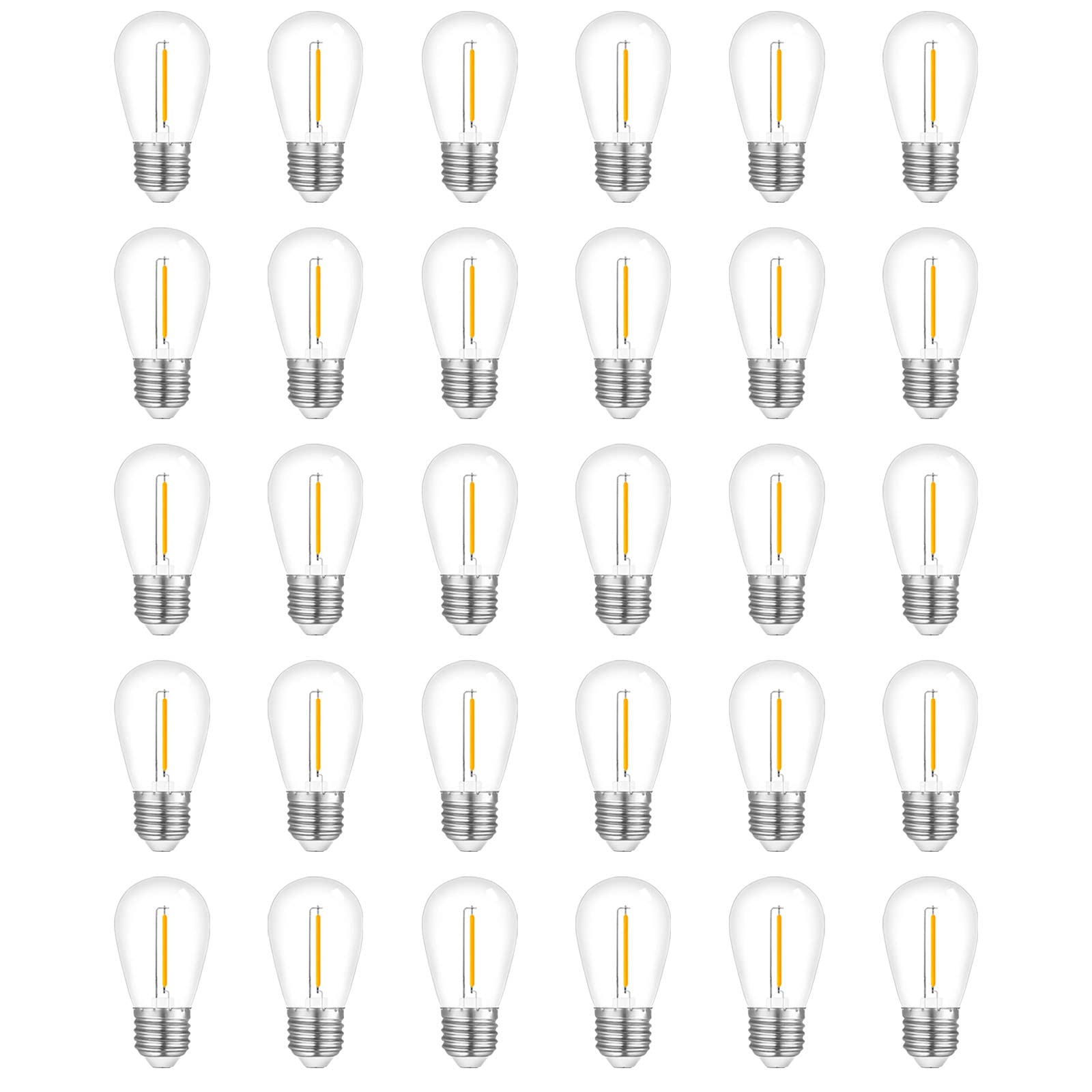 Visther 30-Pack S14 Outdoor Waterproof String Light Bulbs, E26 Base, Warm White, 1W 120V