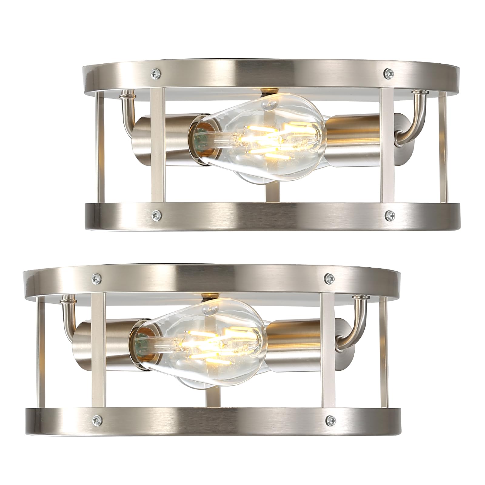 Eietonte Farmhouse Semi Flush Mount Ceiling Light, Brushed Nickel 11inch 2-Light Metal Cage Light Fixture Ceiling Mount, Industr