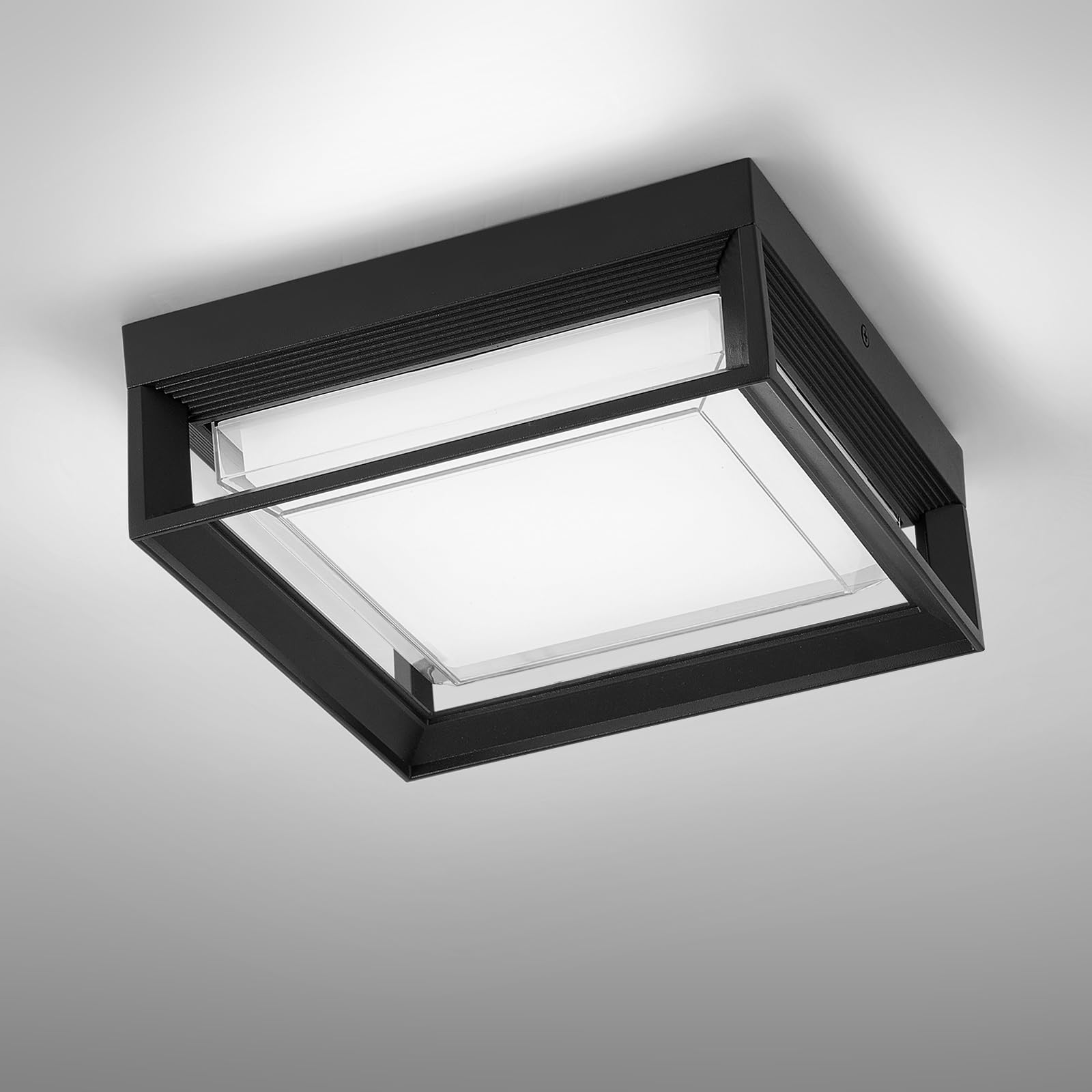 CHENS01 Square Flush Mount Outdoor LED Ceiling Light Fixture, 120V 24W 6000K Whitelight 9 inch Medium Overhead Porch Patio Balco