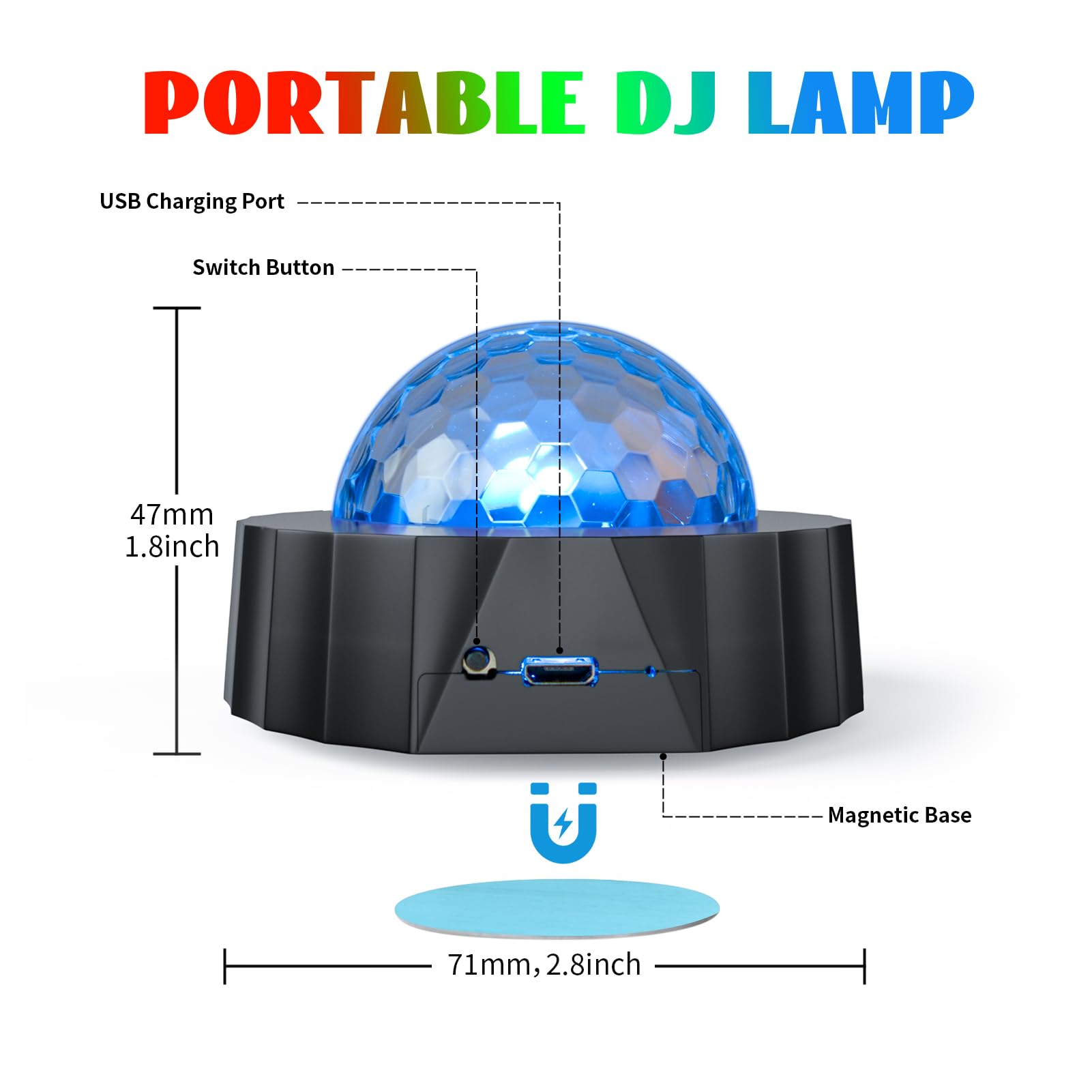 Car Disco Ball For Car Disco Light Rechargeable Battery Mini Disco Ball For Car Music Sound Activated Multicolor Car Disco Light