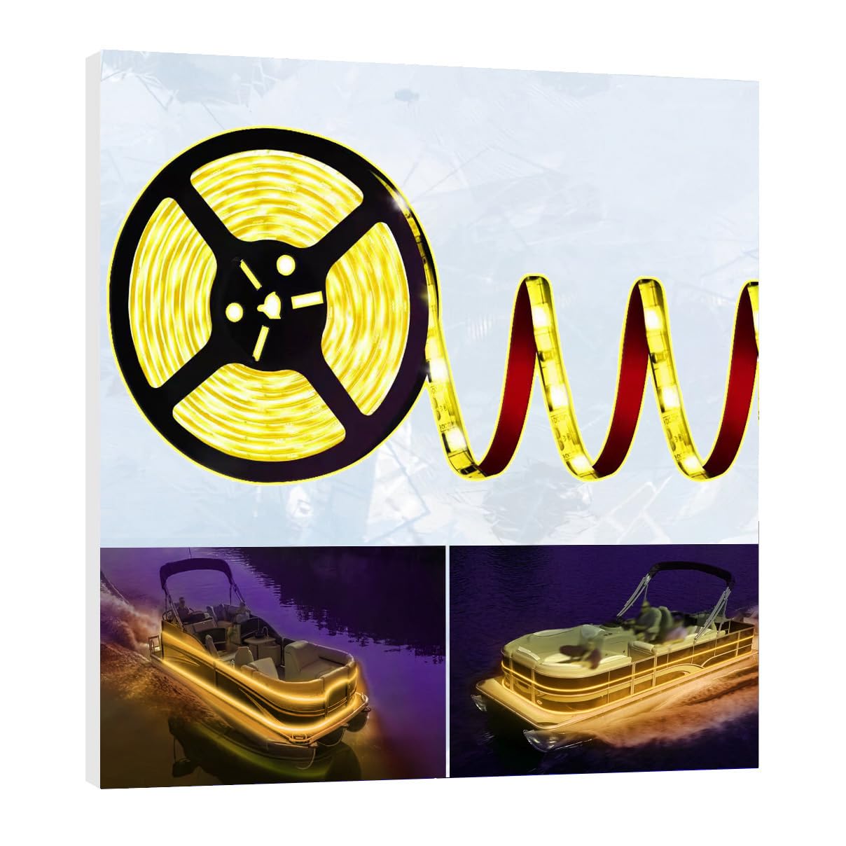 HOKIION Pontoon LED Boat Lights, 12V 20FT Waterproof Strip Lights, Amber, Model HK0003