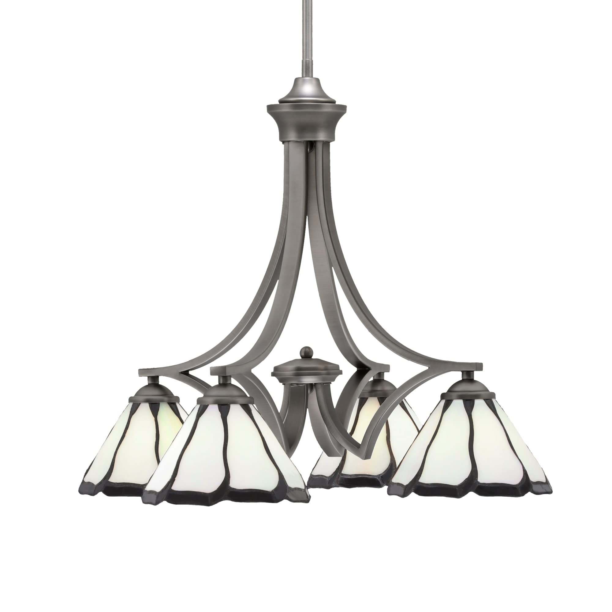 Toltec Lighting Zilo Downlight, 4 Light, Chandelier in Graphite Finish with 7" Pearl & Black Flair Art Glass