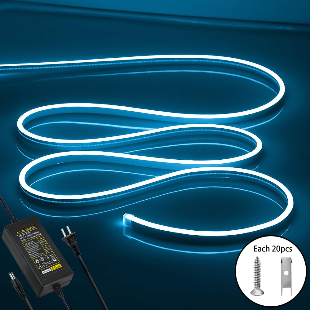 Owofydr Led Neon Lights Flexible Ice Blue 16.4Ft/5M 12V Dc Waterproof Flexible Led Neon Light For Indoors Outdoors Decorm [Power