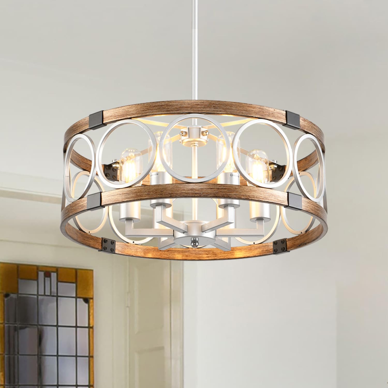 Shiandar Semi Flush Mount Ceiling Light Fixture Ceiling Mount 6-Light Rustic Farmhouse Chandelier For Dining Room,Modern Light Fixture Ceiling Mount Round Metal Kitchen Light Fixtures Ceiling Mount