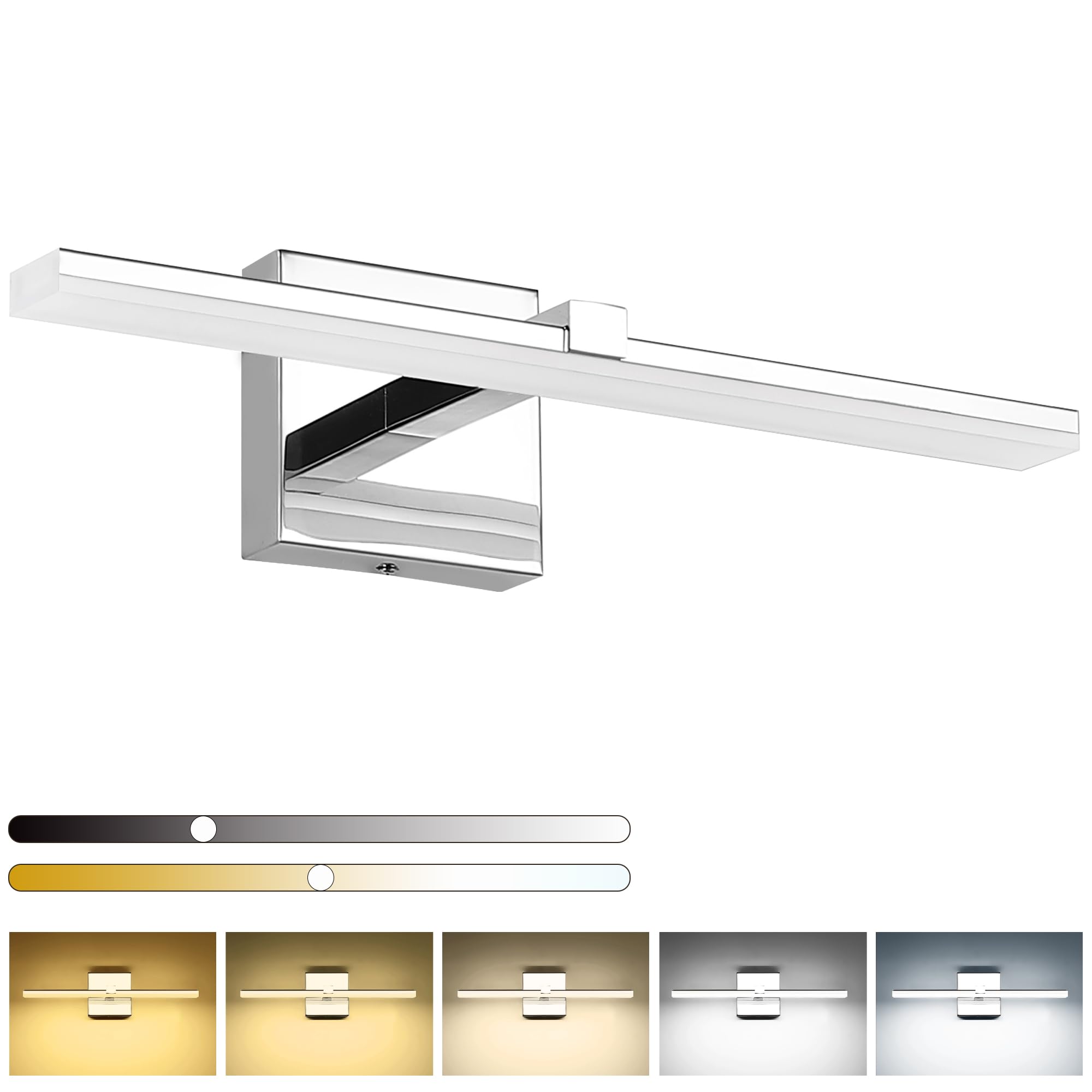 Zuzito Modern Bathroom Vanity Light 18In, 14W Led Bathroom Light Bar 5Cct Dimmable, Chrome Vanity Lights For Restroom Wall