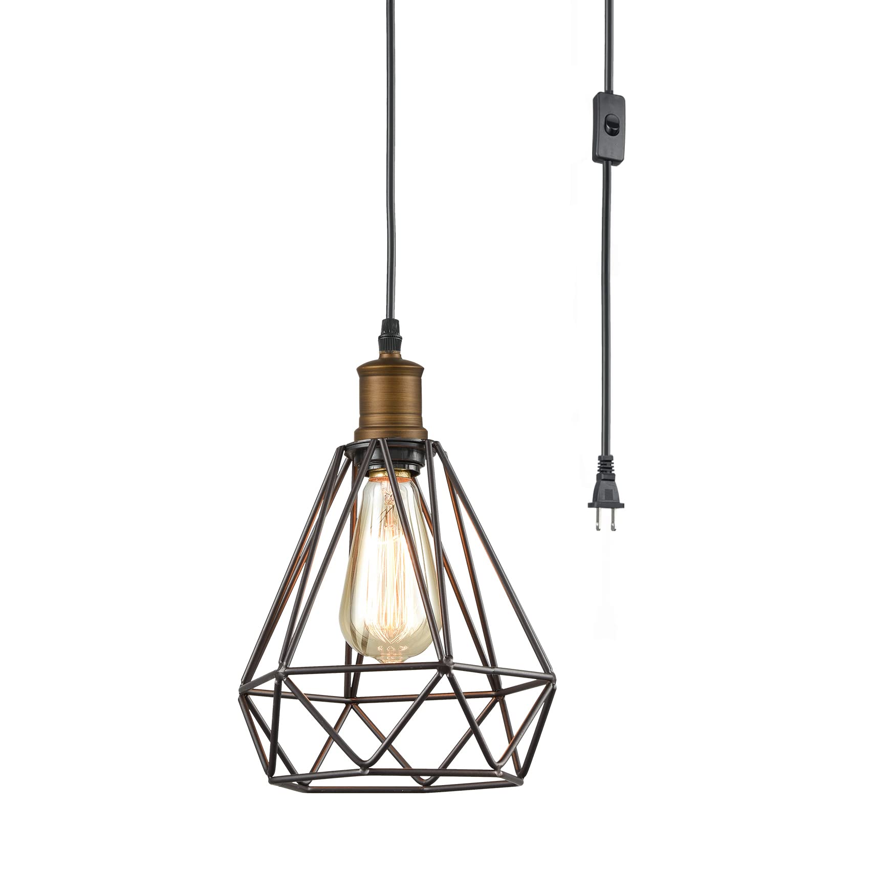 Yubole Plug In Pendant Light - 16Ft Cord Apartment Friendly|No Drill Vintage Industrial Hanging Lamp|Etl Certified For Bedroom/K